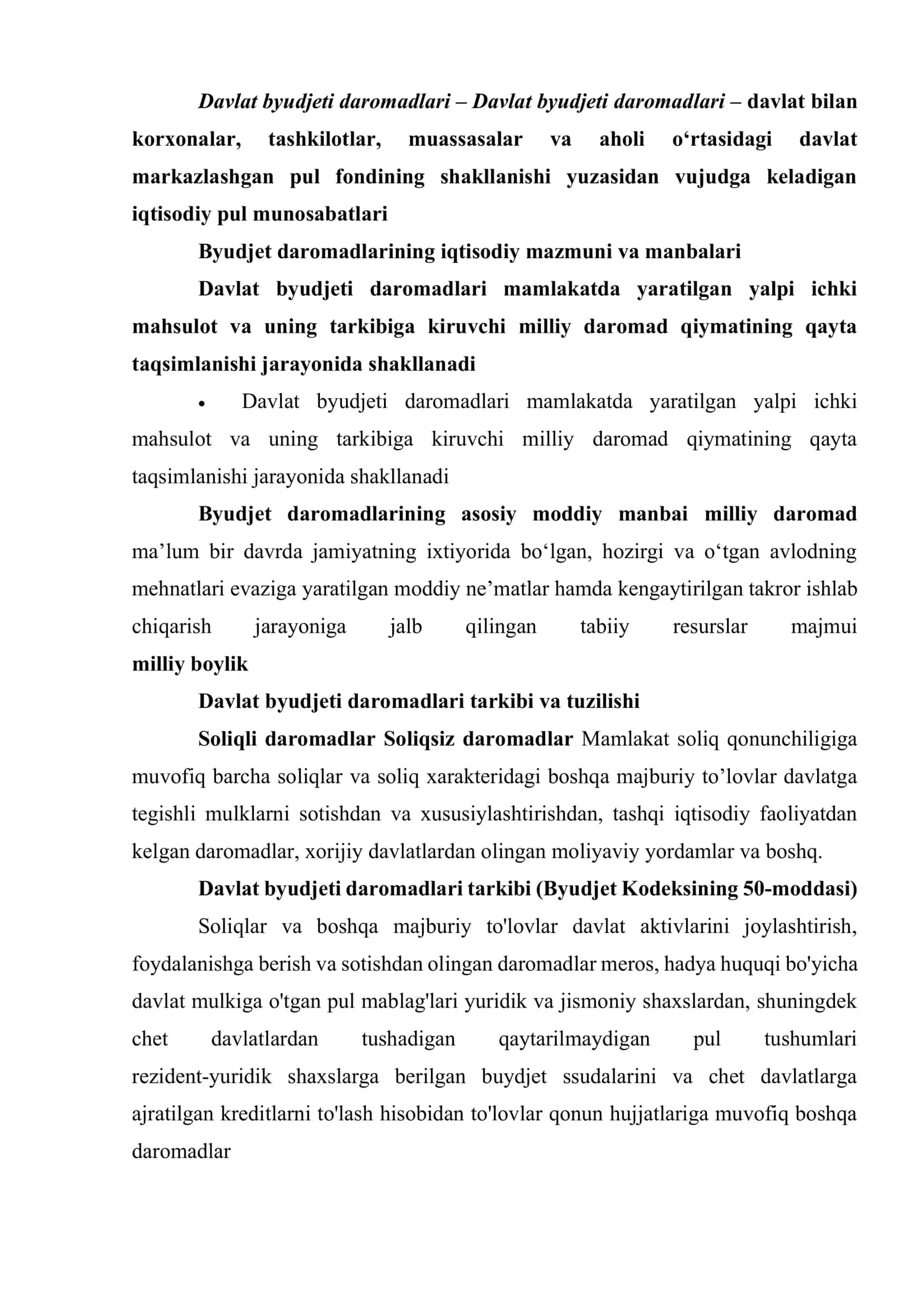 Davlat byudjeti daromadlarining mamlakatda yaratilgan yalpi ichki mahsulot va milliy daromad qiymatining qayta taqsimlanishi jarayonida shakllanishi 3