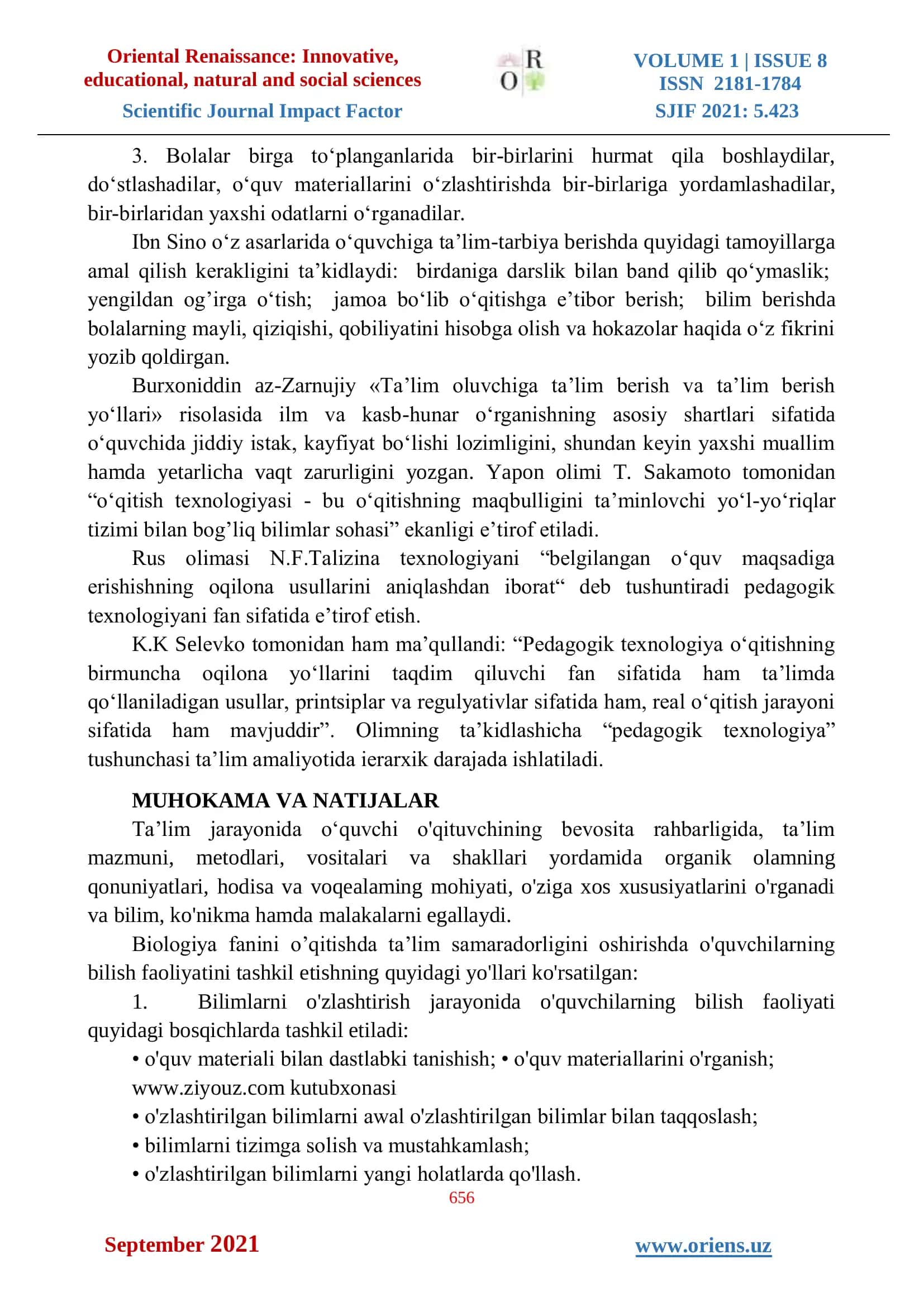 BIOLOGIYA FANINI O’QITISHDA TA’LIM SAMARADORLIGINI OSHIRISH YO’LLARI 3