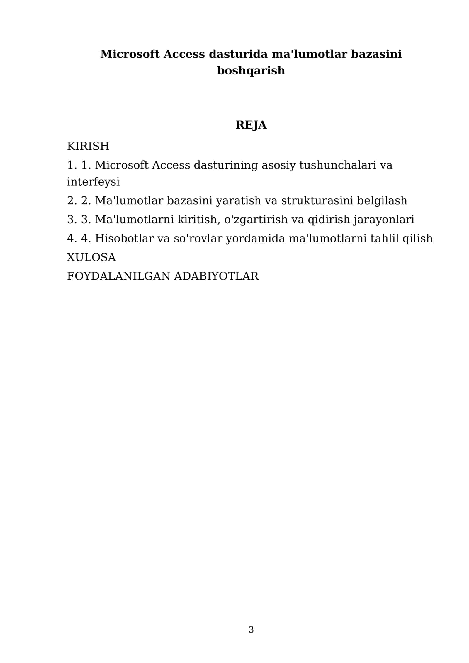 Microsoft Access dasturida ma'lumotlar bazasini boshqarish 3