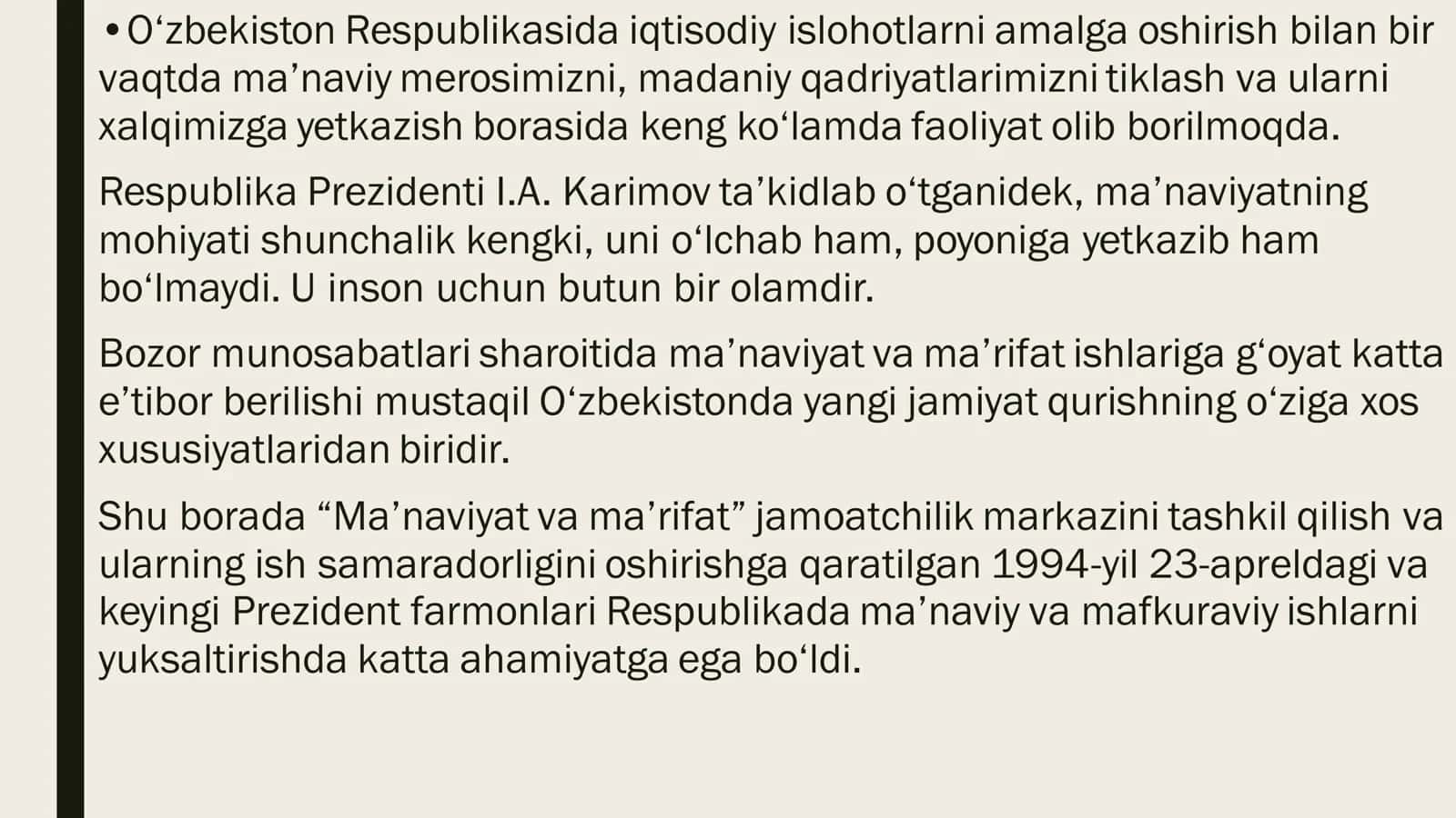 Mustaqillikning dastlabki yillarida amalga oshirilgan manaviy-marifiy ishlar 3