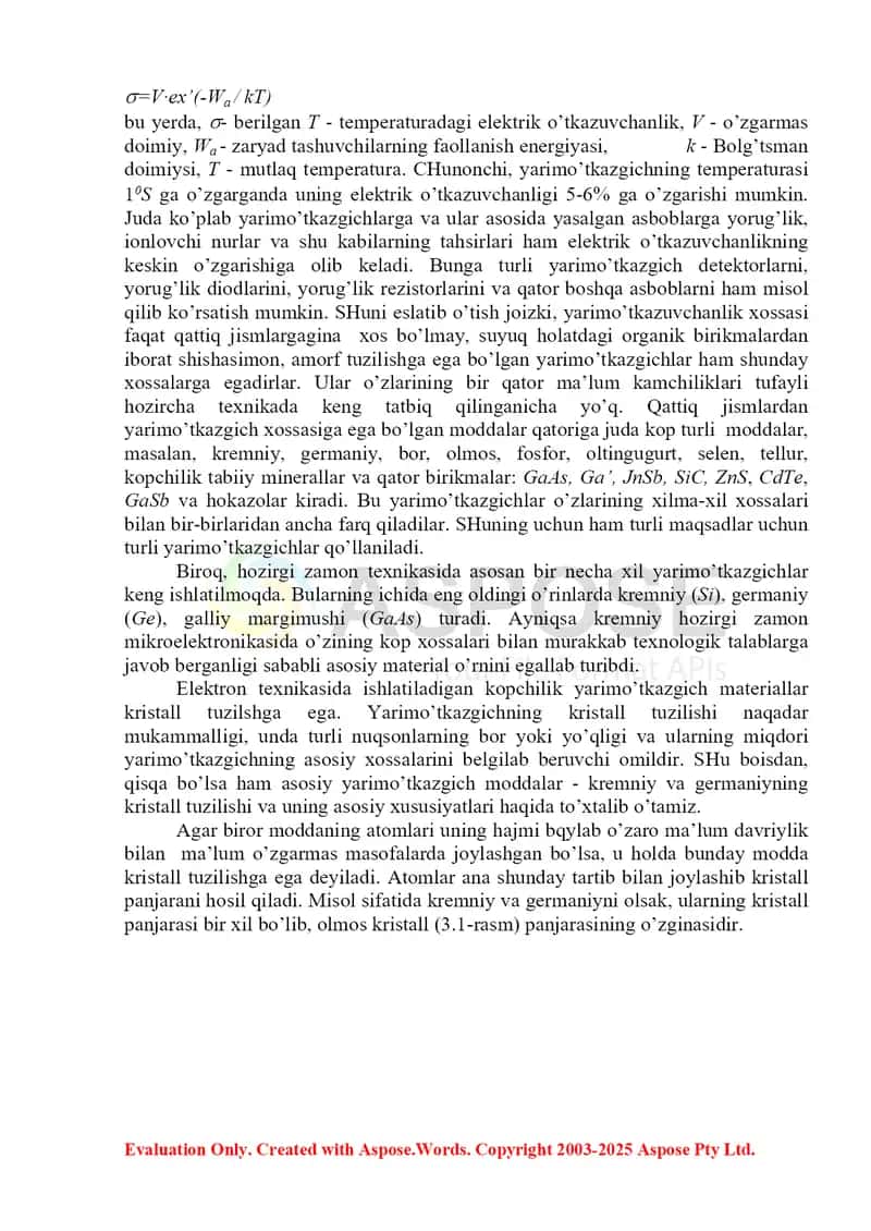 Yarim  o‘tkazgichlar fizikasi asoslari Kristall panjara. Yarim  o‘tkazgichlarda nuqsonlar turlari. 3