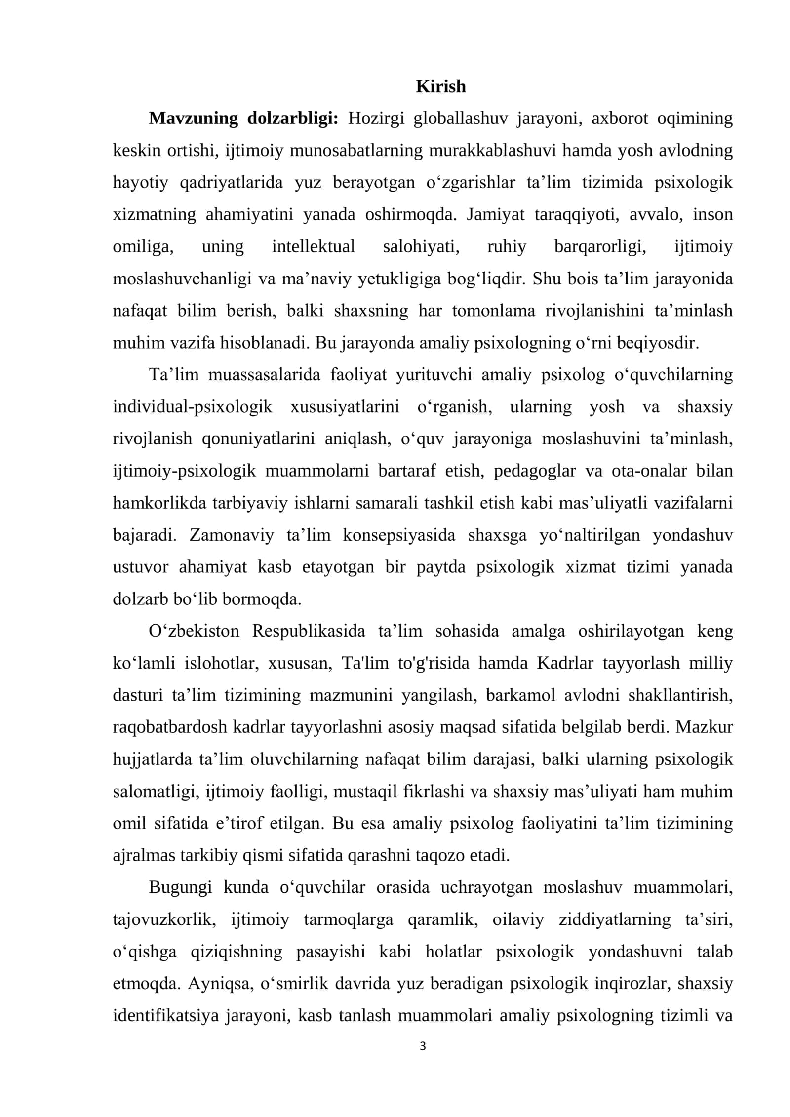 Amaliy psixologning ta’lim tizimidagi faoliyatining maqsadi, vazifalari, funksiyalari va mazmuni 3