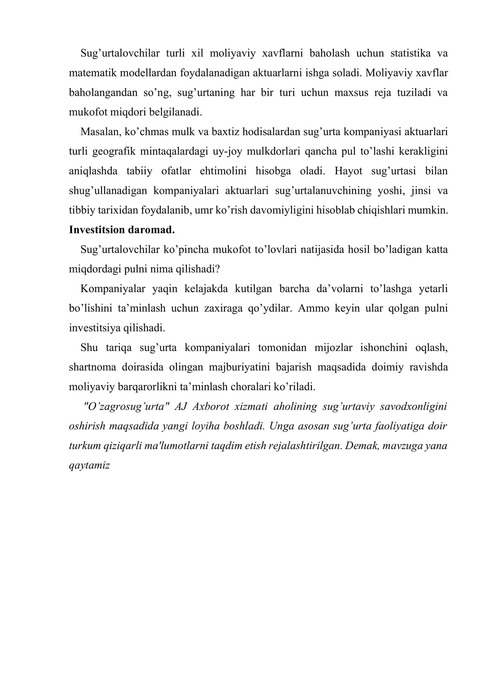 Sug’urta kompaniyasi faoliyatining umumiy va iqtisodiy asoslari 3