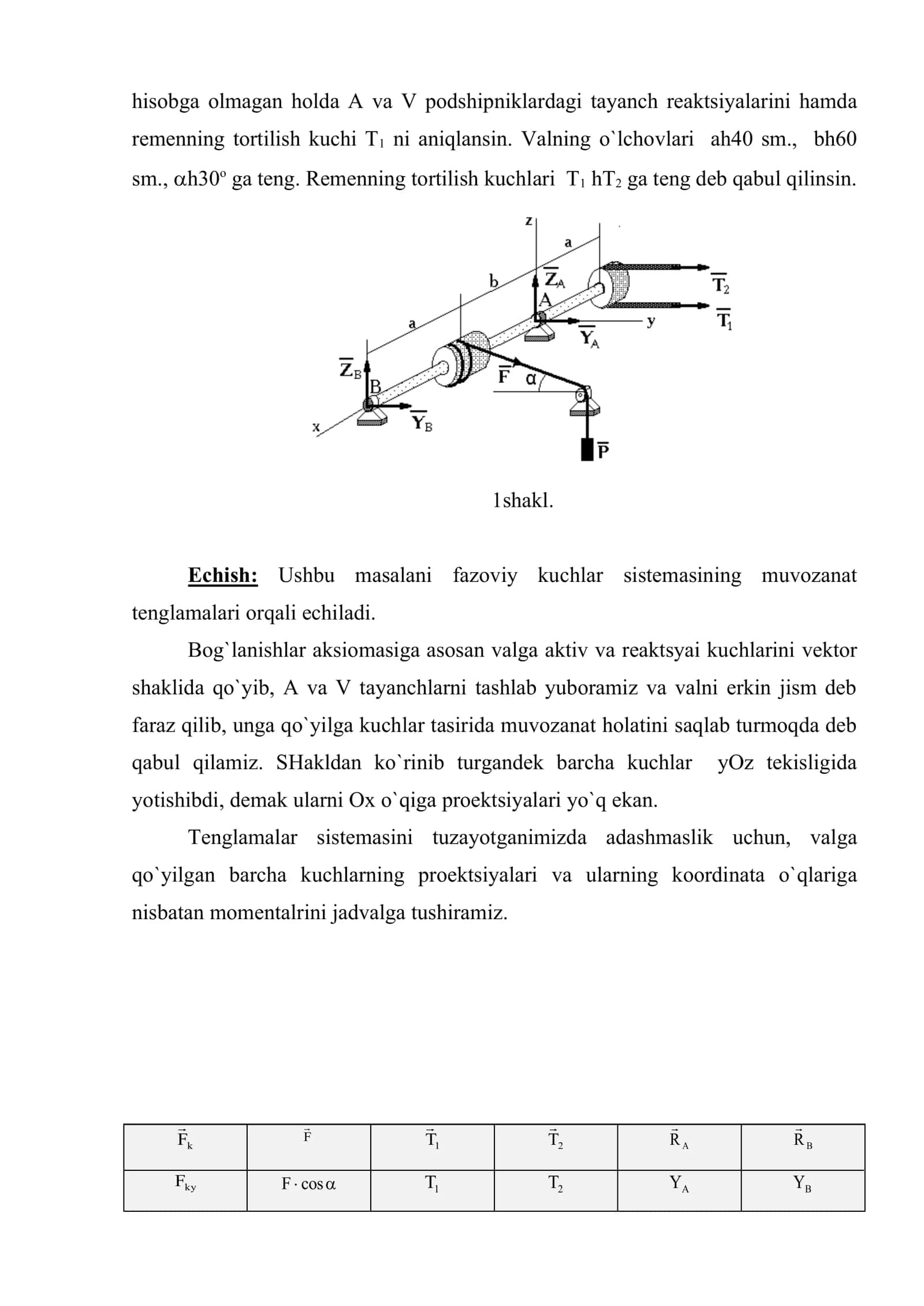 Fazoviy kuchlar sistemasi tasiridagi qattiq jismlarning muvozanatlik shartlari. Qo`shma konstruksiyalarning muvozanatlik shartlari 3