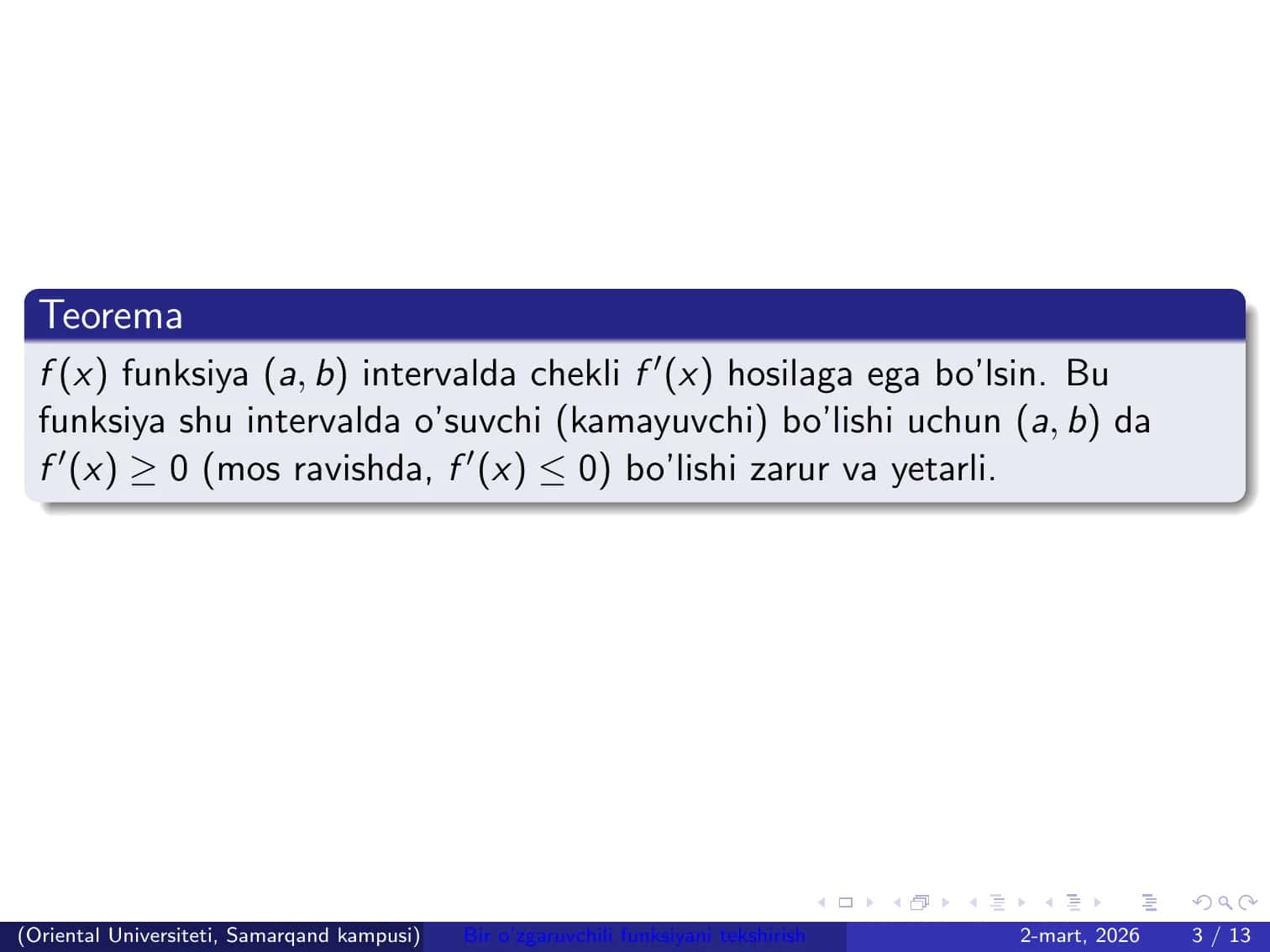 Bir o’zgaruvchili funksiyani tekshirish 3