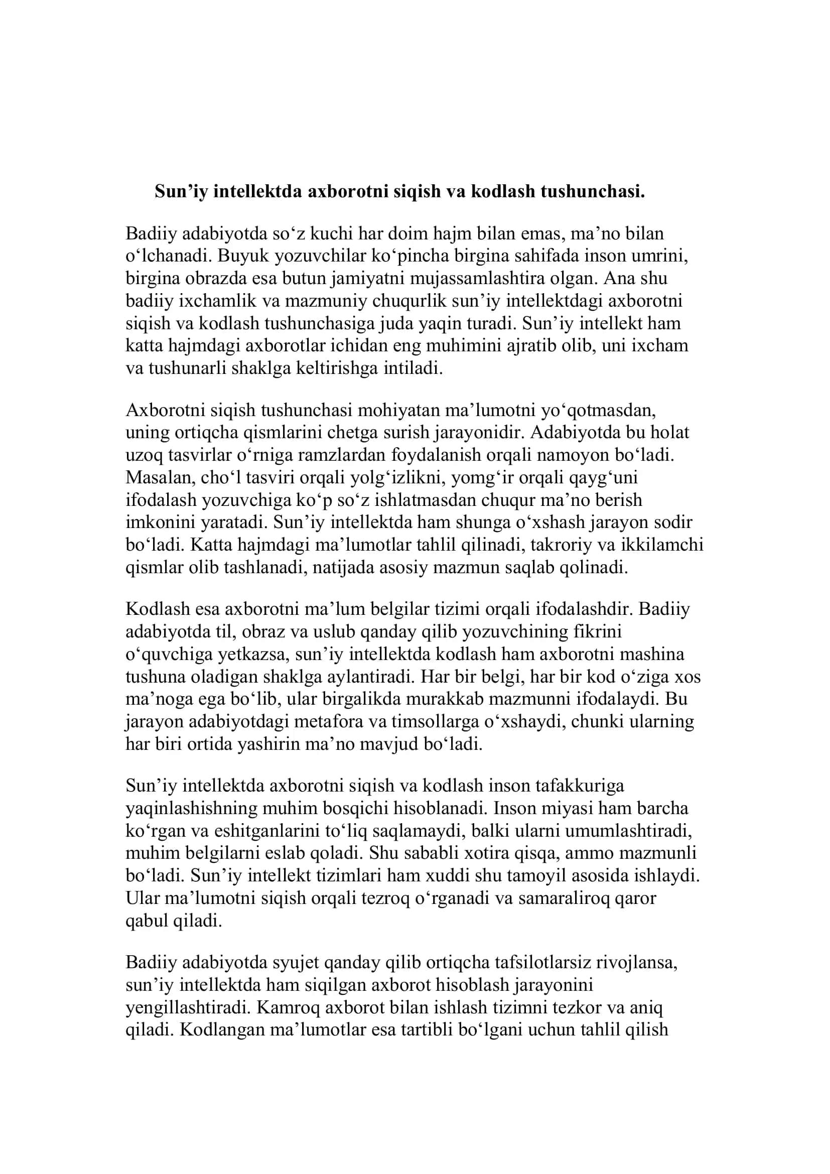 Sunʼiy intellekt yordamida axborotni kodlash va siqish 3