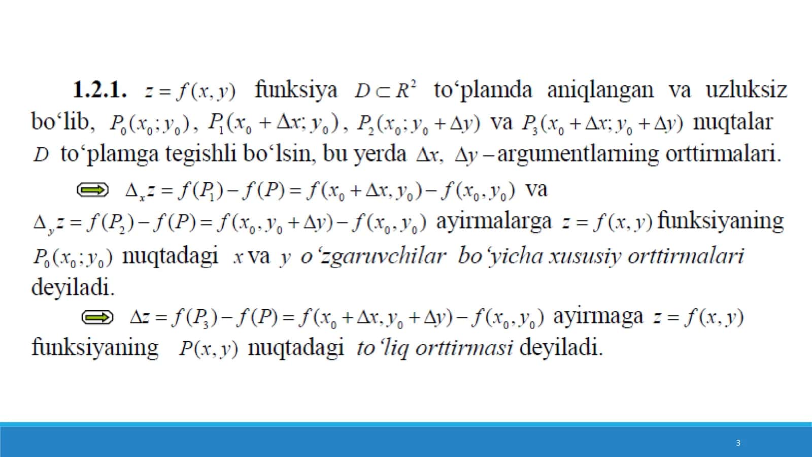 Xususiy hosilalar. Ikkinchi tartibli hosila va differensial 3