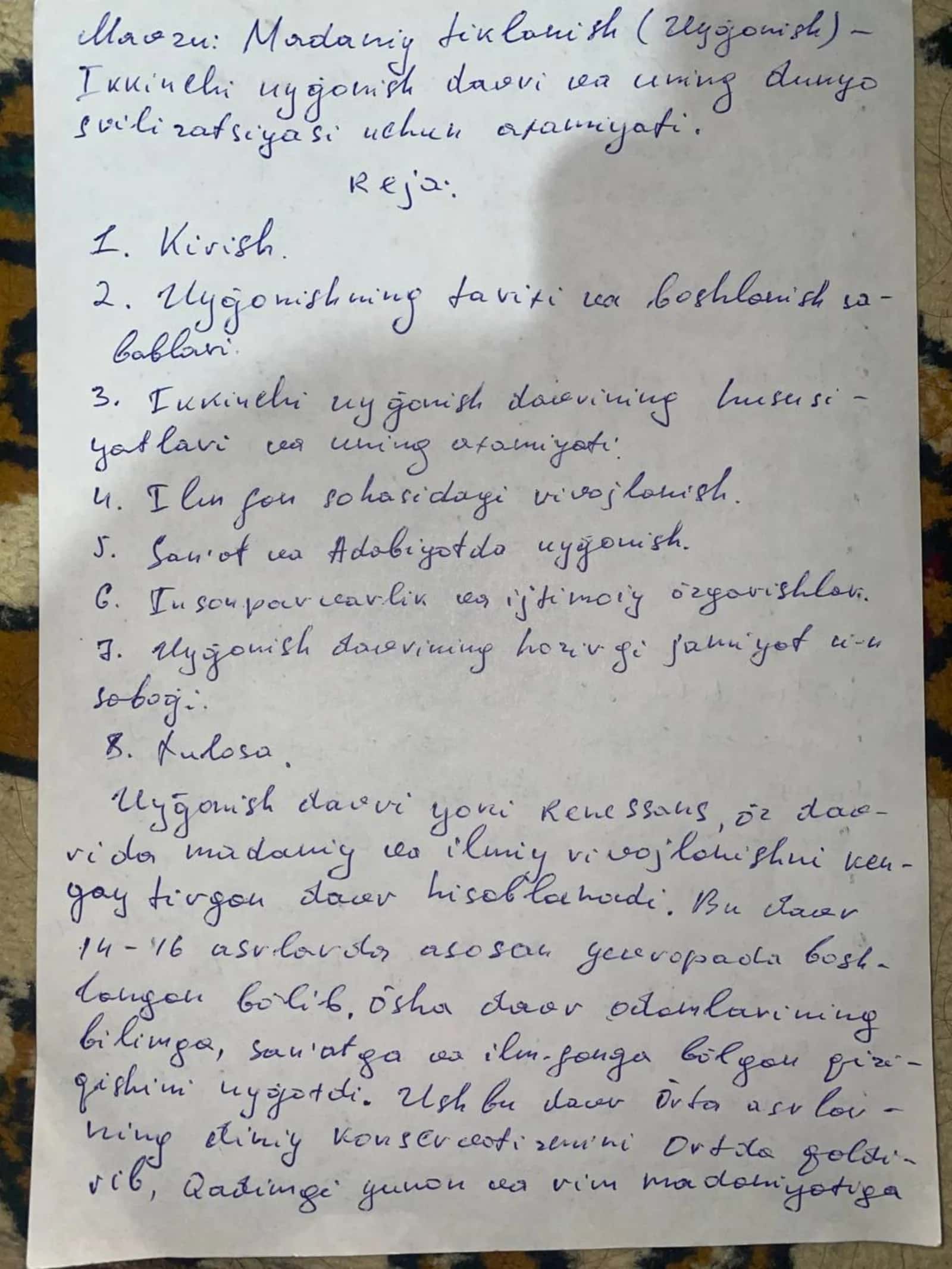 Madaniy tiklanish. Ikkinchi uygʻonish davri va uning dunyo svilizatsiyasi uchun ahamiyati. 3