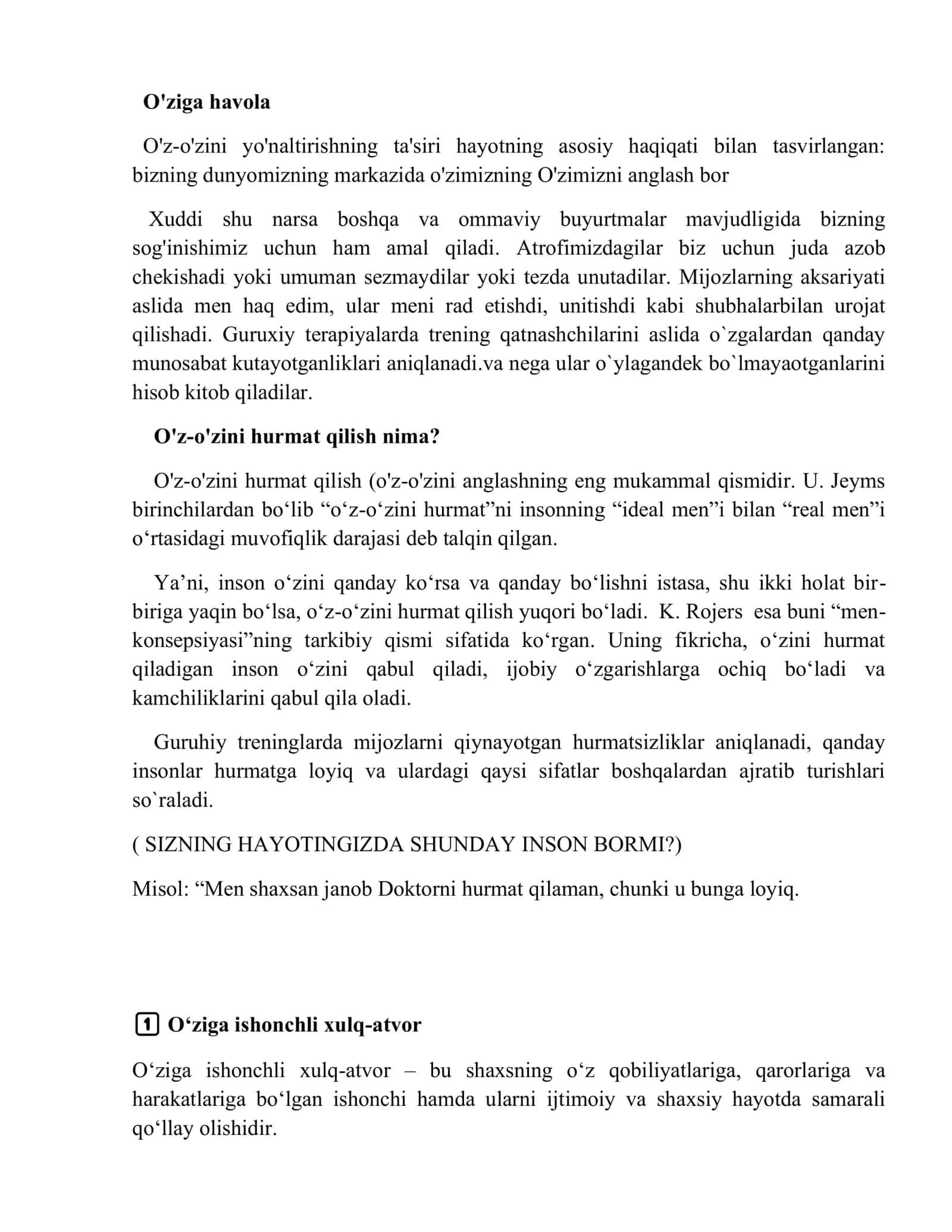 ÓZIGA ISHONCHLI XULQ-ATVOR VA IJTIMOIY KO'NIKMALARINI ÓRGATISH VA ÓZ ÓZINI NAZORAT QILISH TARTIB- QOIDALARI 3