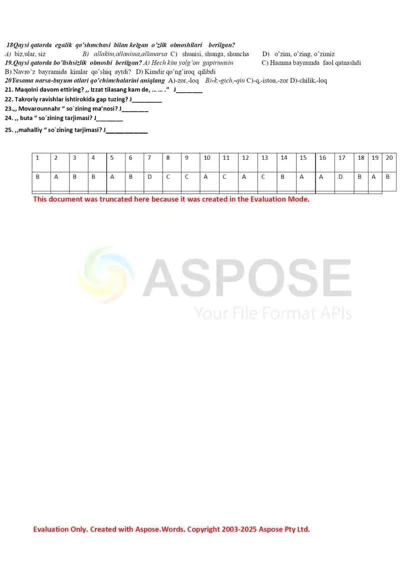 7-sinf 1-2-3-4-chorak test 3