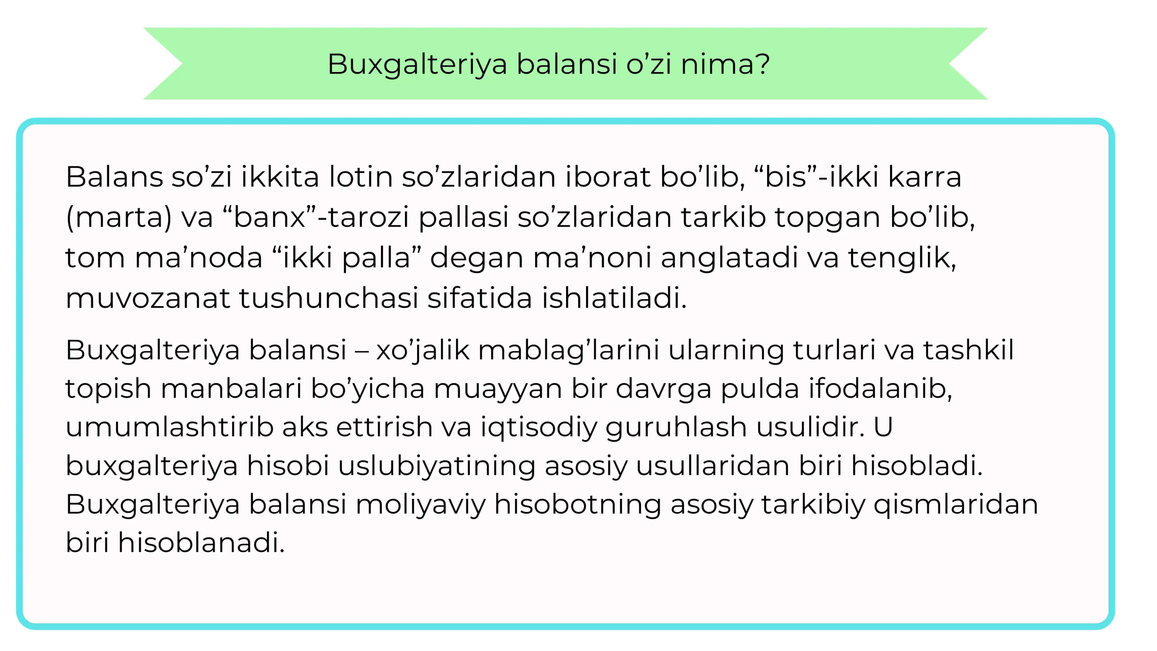 Buxgalteriya balansi moddalari va buxgalteriya hisobi registrlari mosligining nazorati 3