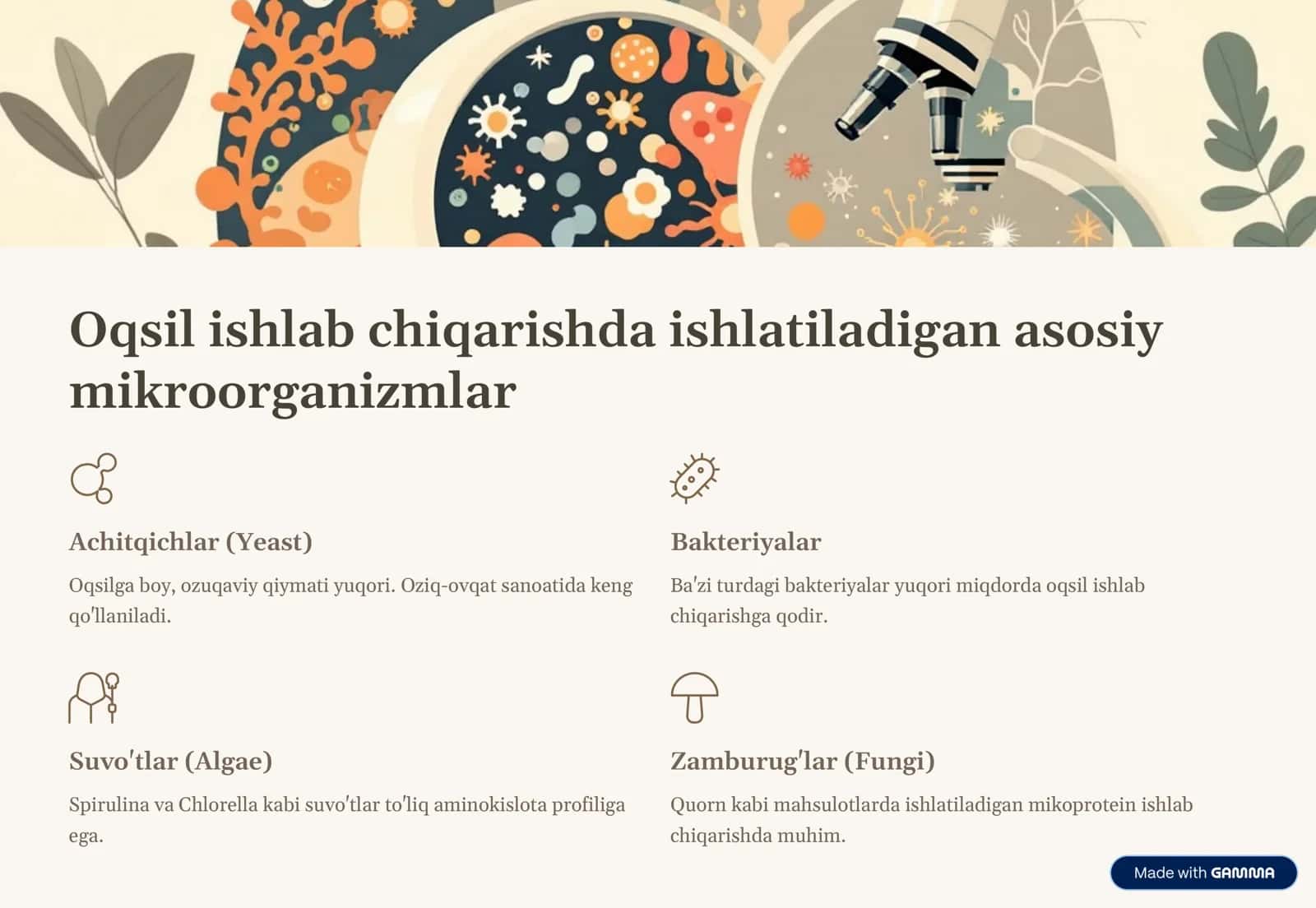 Oqsil Hosil Qiluvchi Mikroorganizmlar: Kelajak Oziq-Ovqati 3