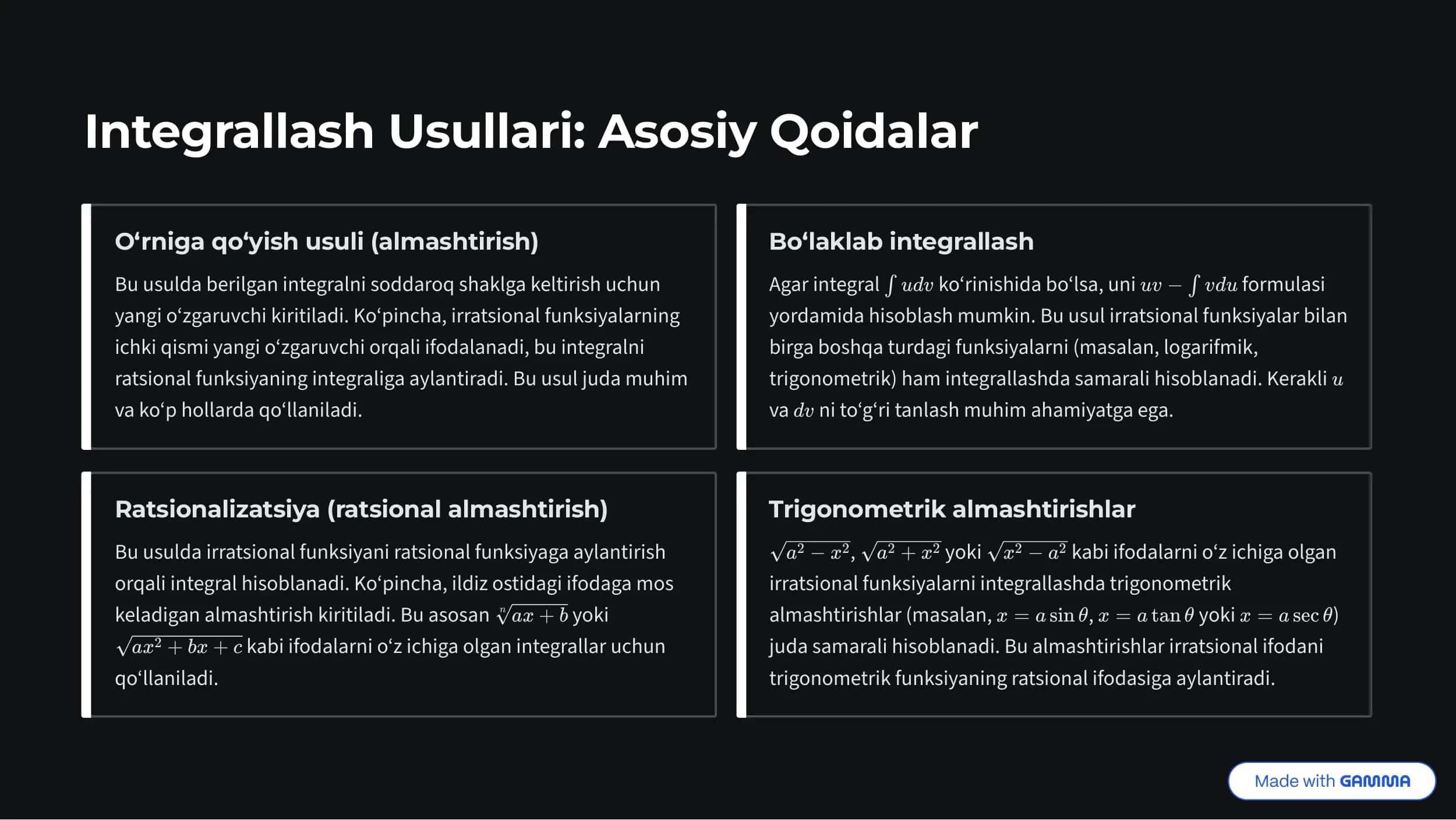 Integrallash Asoslari va Irratsional Funksiyalar 3