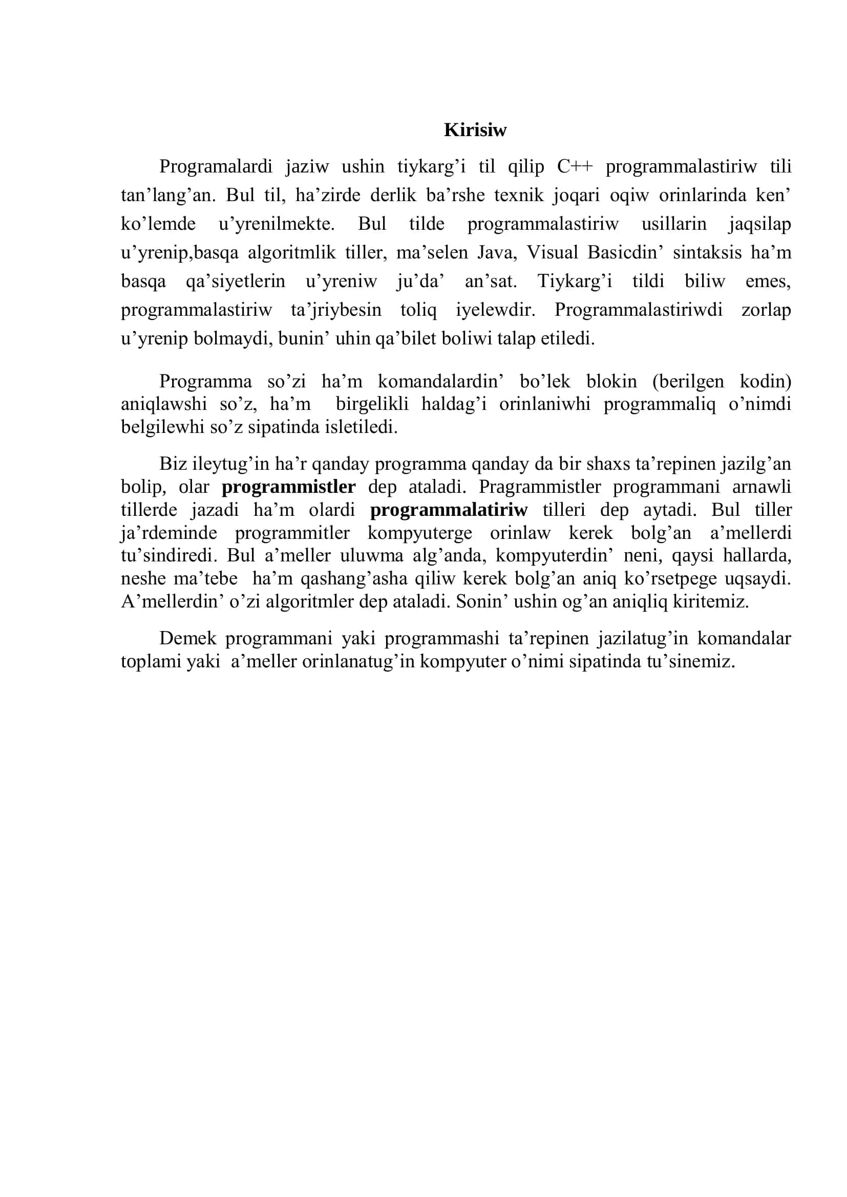 C++ da programmalastiriw 3