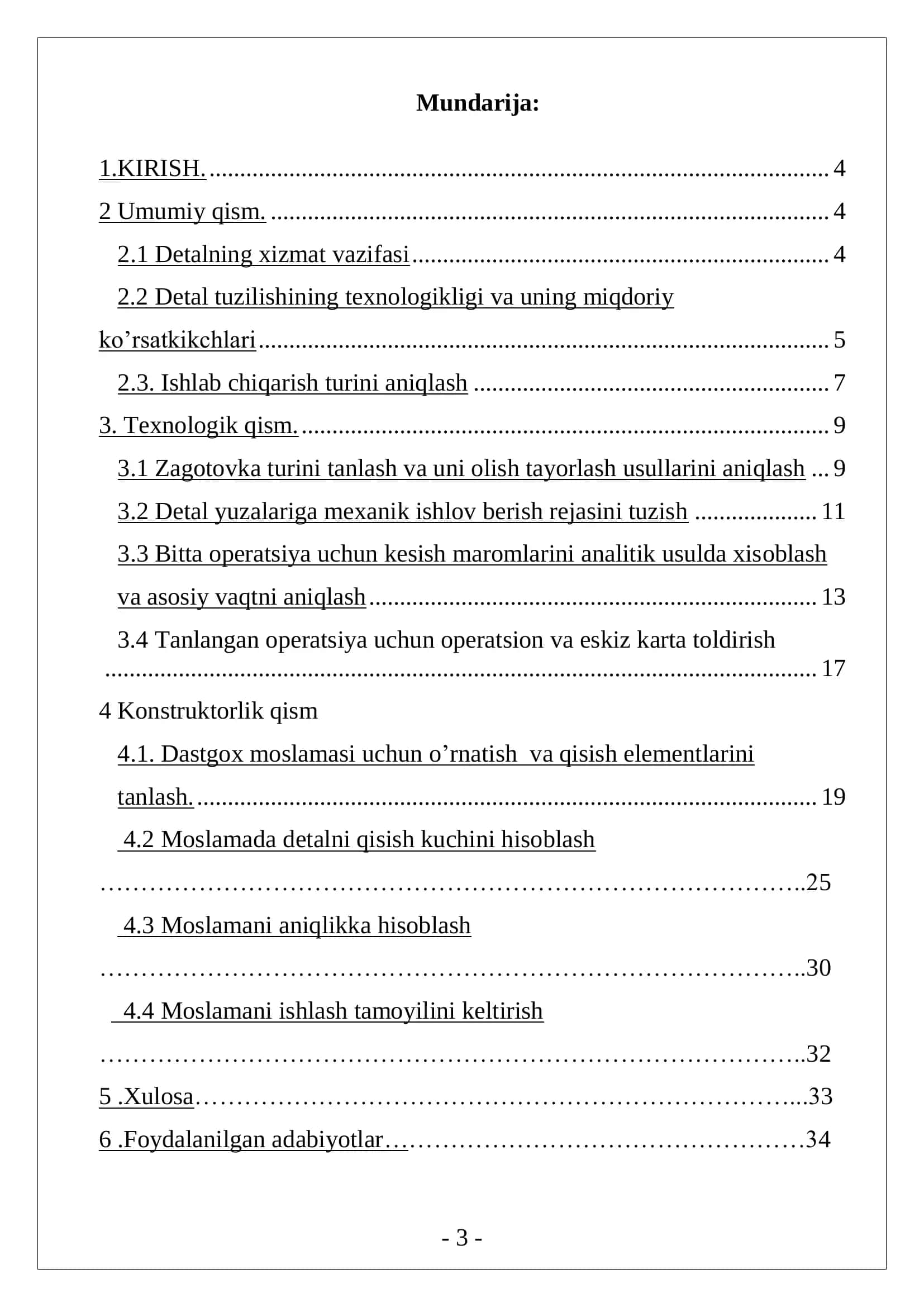 Kurs loyixasi "Vtulka" detalini tayyorlash texnologik jarayoni uchun maxsus moslama tayyorlash 3