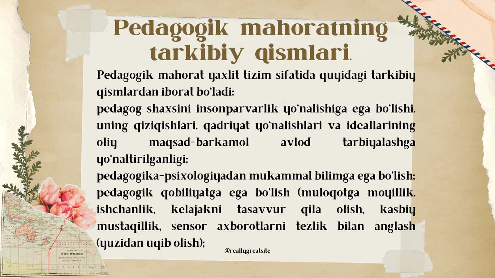 PEDAGOGIK MAHORATNING ASOSIY KOMPONENTLARI. O‘QITUVCHI FAOLIYATIDA PEDAGOGIK QOBILIYAT 3