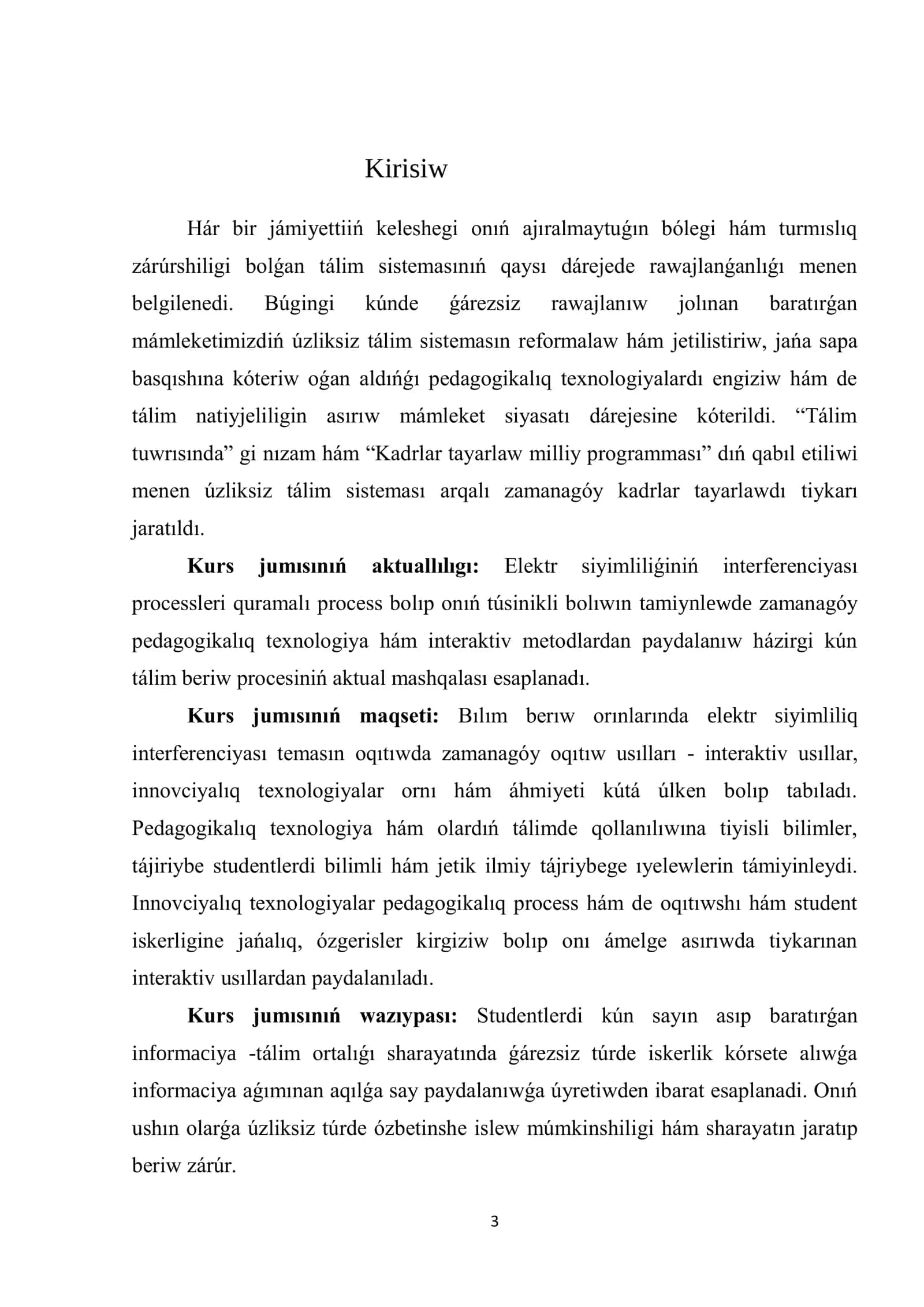 Fizika hám astronomiya oqıtıw metodikası qánigeligi 3A-kurs 3