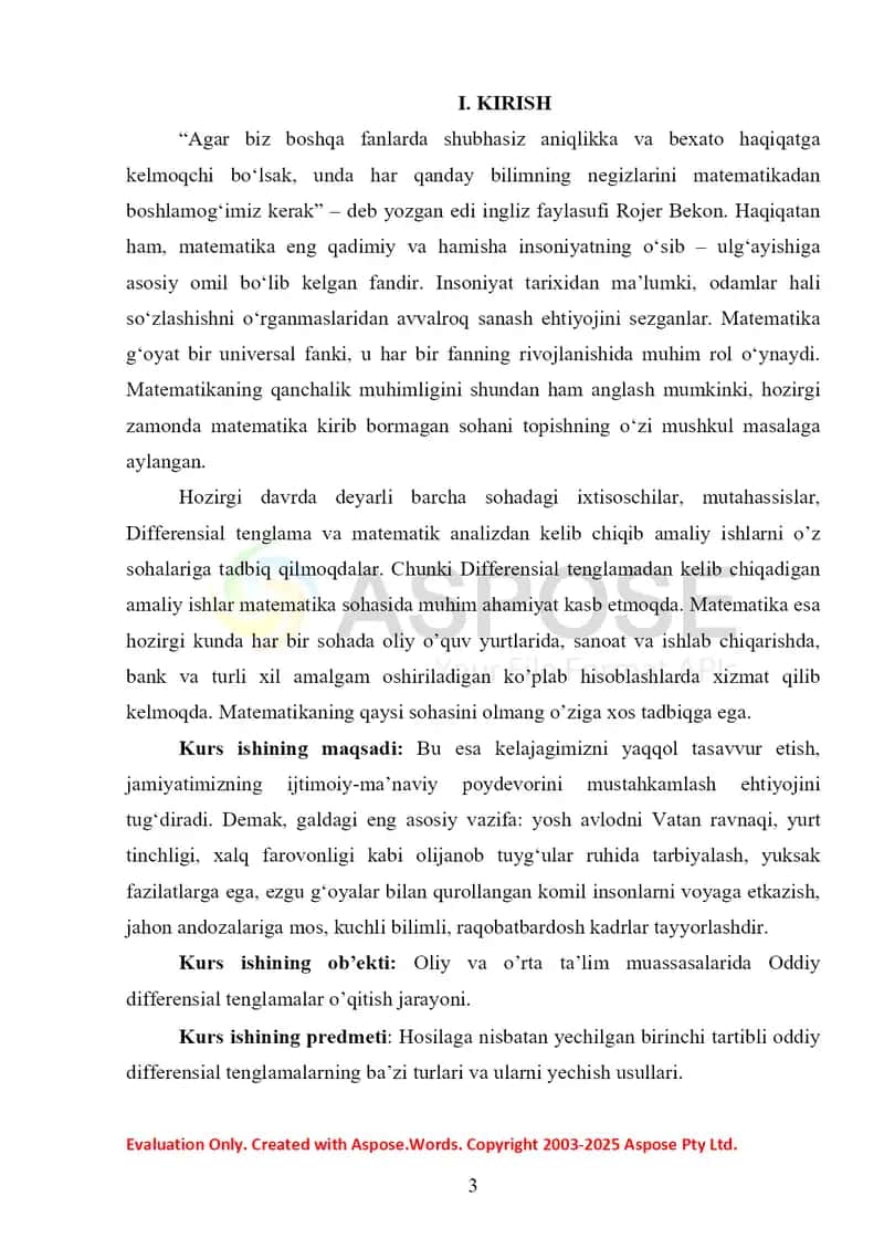 Hosilaga nisbatan yechilgan birinchi tartibli oddiy differensial tenglamalarning ba’zi turlari va ularni yechish usullari 3