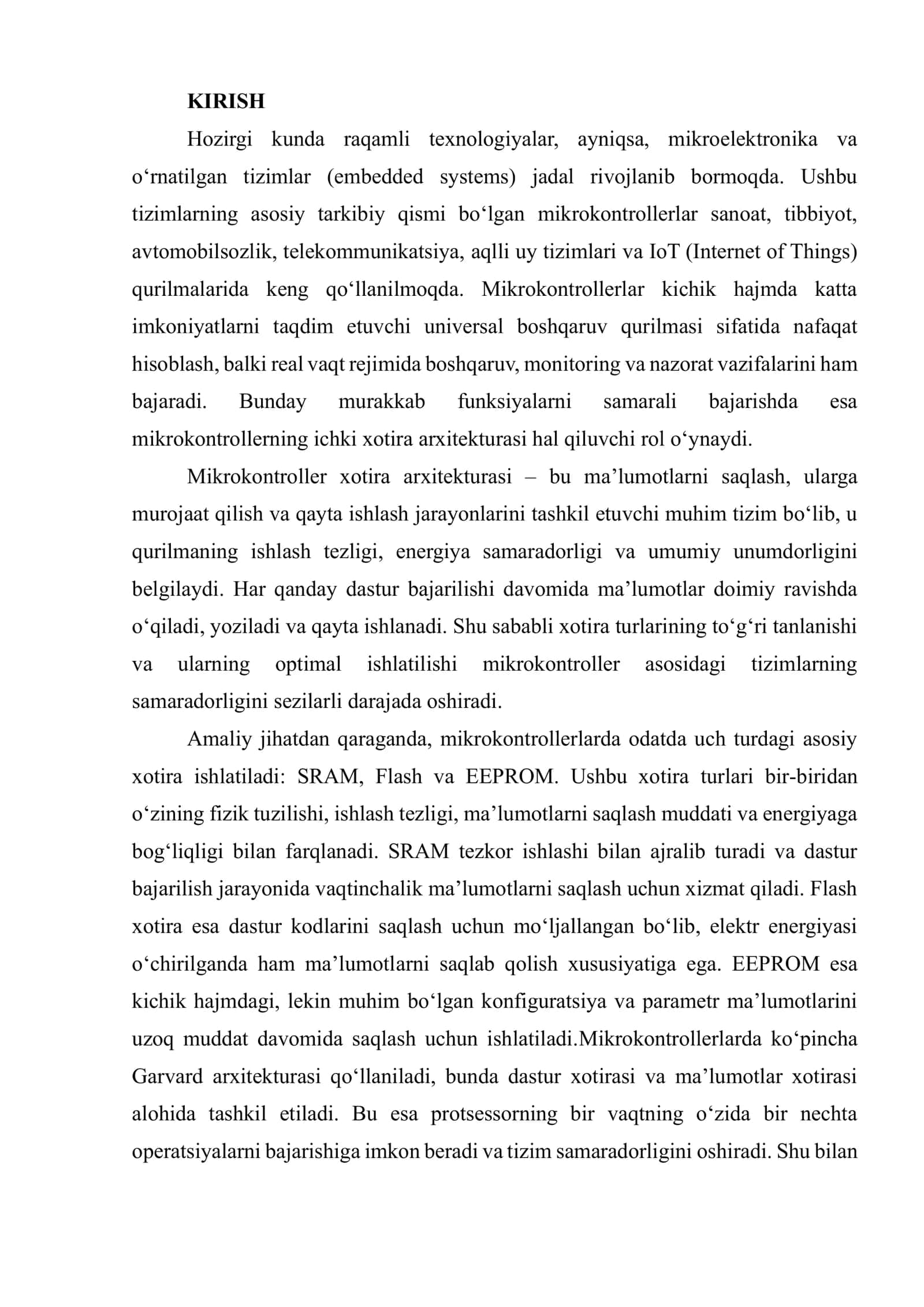 Mikrokontroller xotira arxitekturasi: SRAM, Flash va EEPROM xotiralarining vazifalari 3