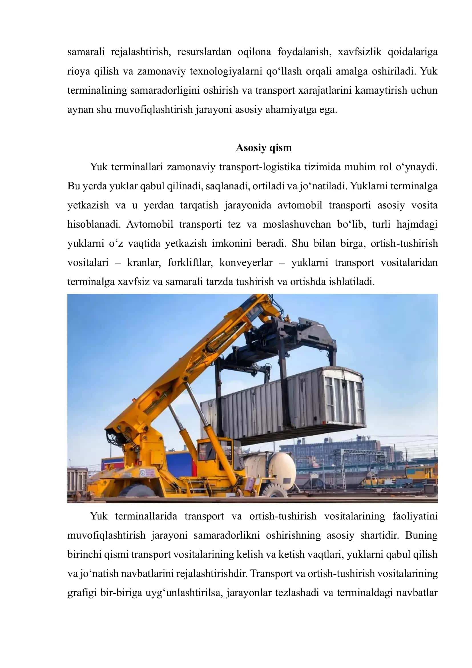 Yuk terminallarida avtomobil transporti va ortish-tushirish vositalari faoliyatini muvofiqlashtirish 3