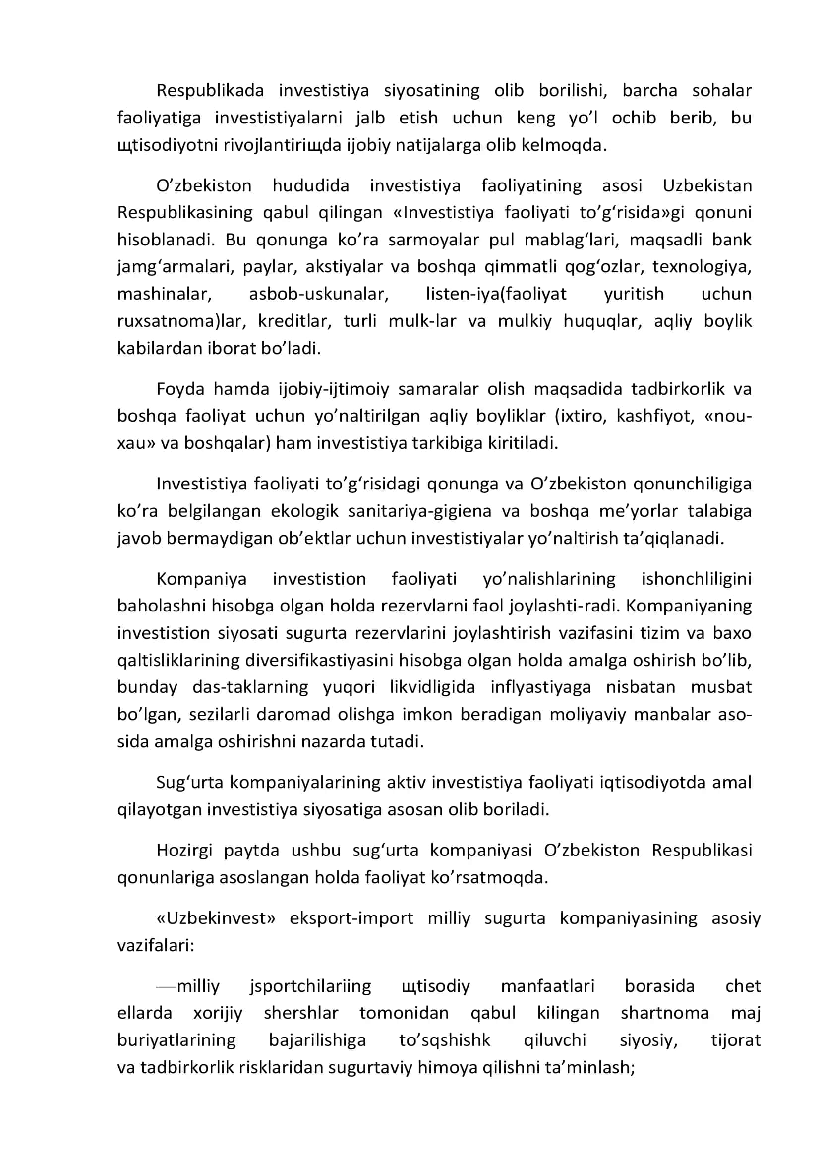 Tashqi iqtisodiy faoliyatda investistiya bilan bog‘liq riskni sug‘urtalash 3