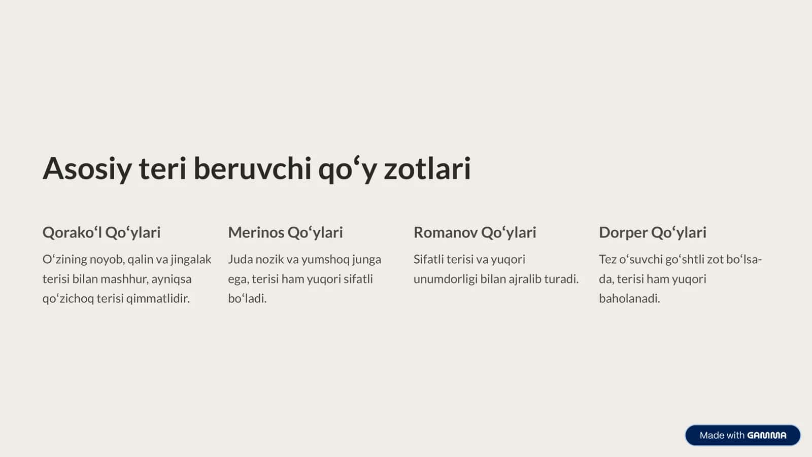 Teri Beruvchi Qo'y Zotlari 3