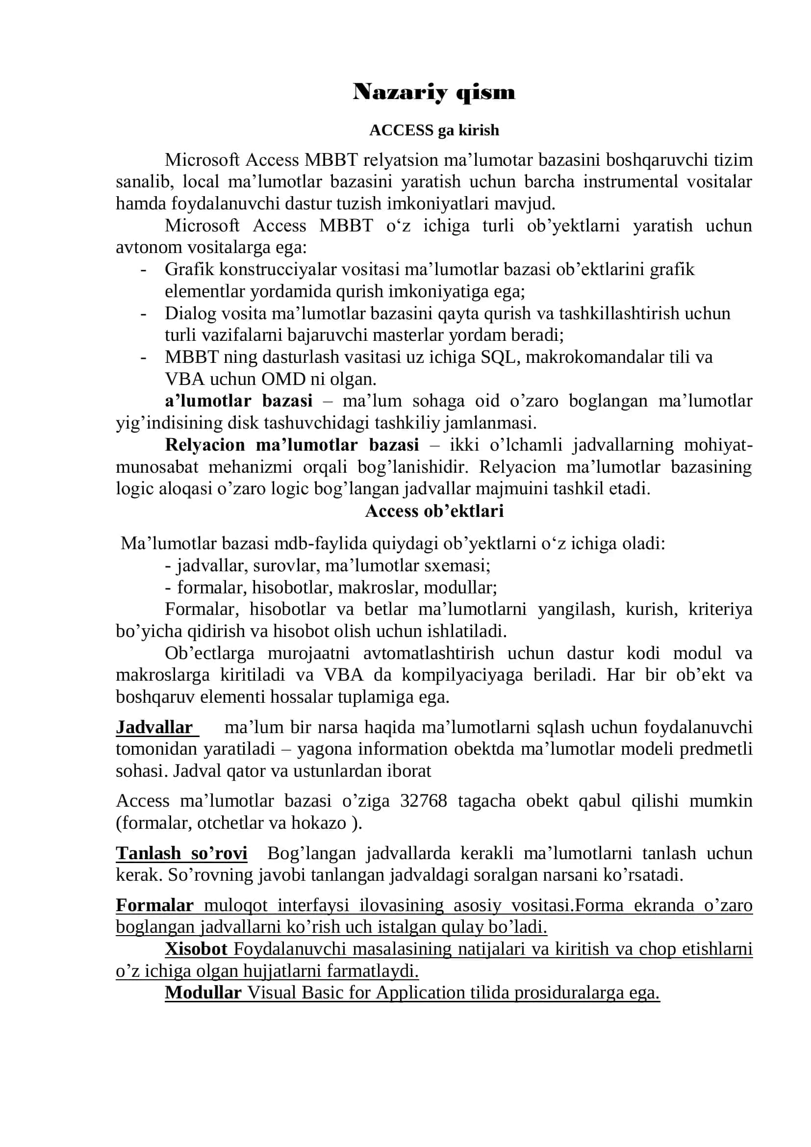 Malumotlar bazasini yaratish 3