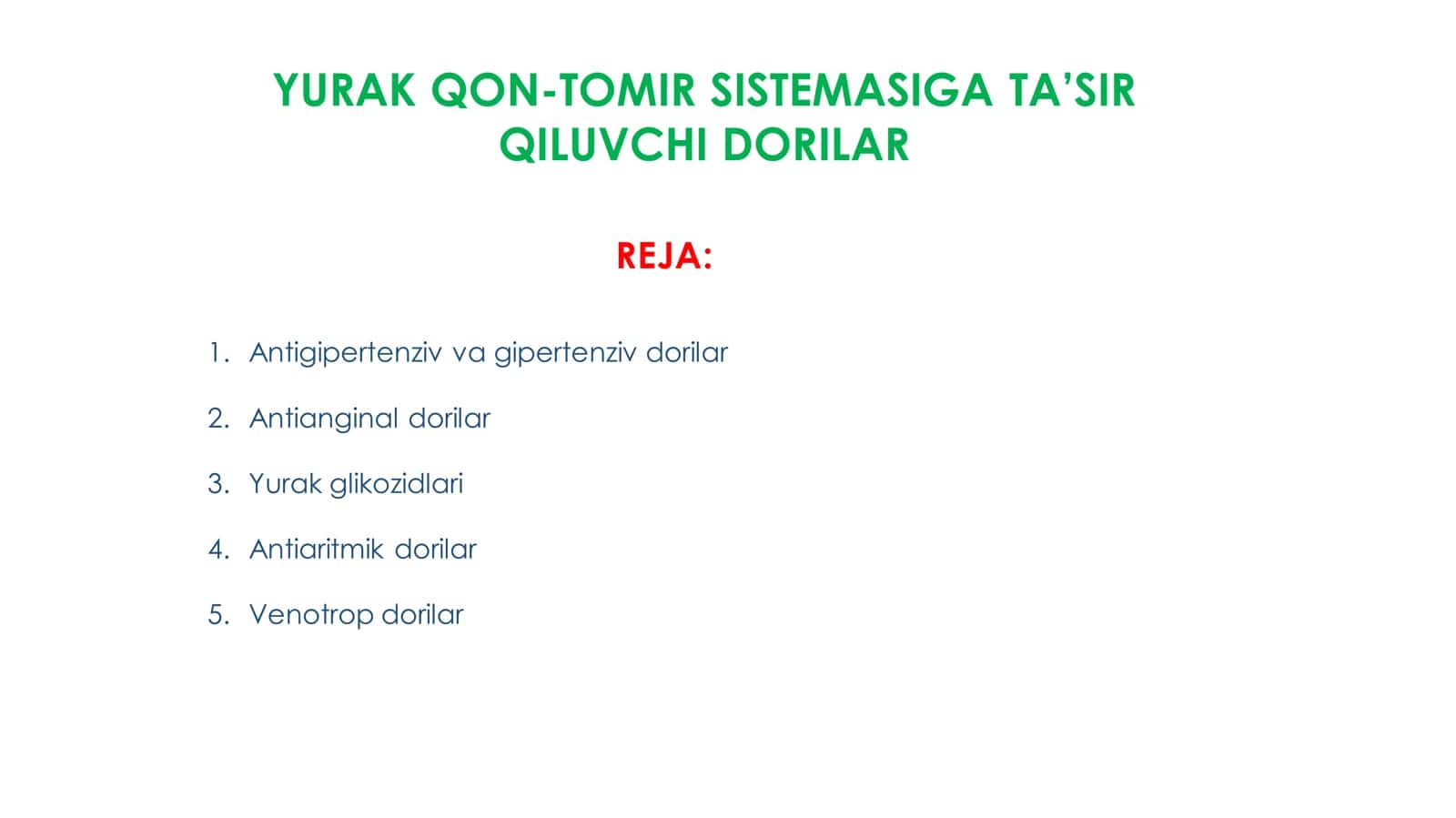 FARMAKOLOGIYA Yurak qon-tomir sistemasi dorilari 3