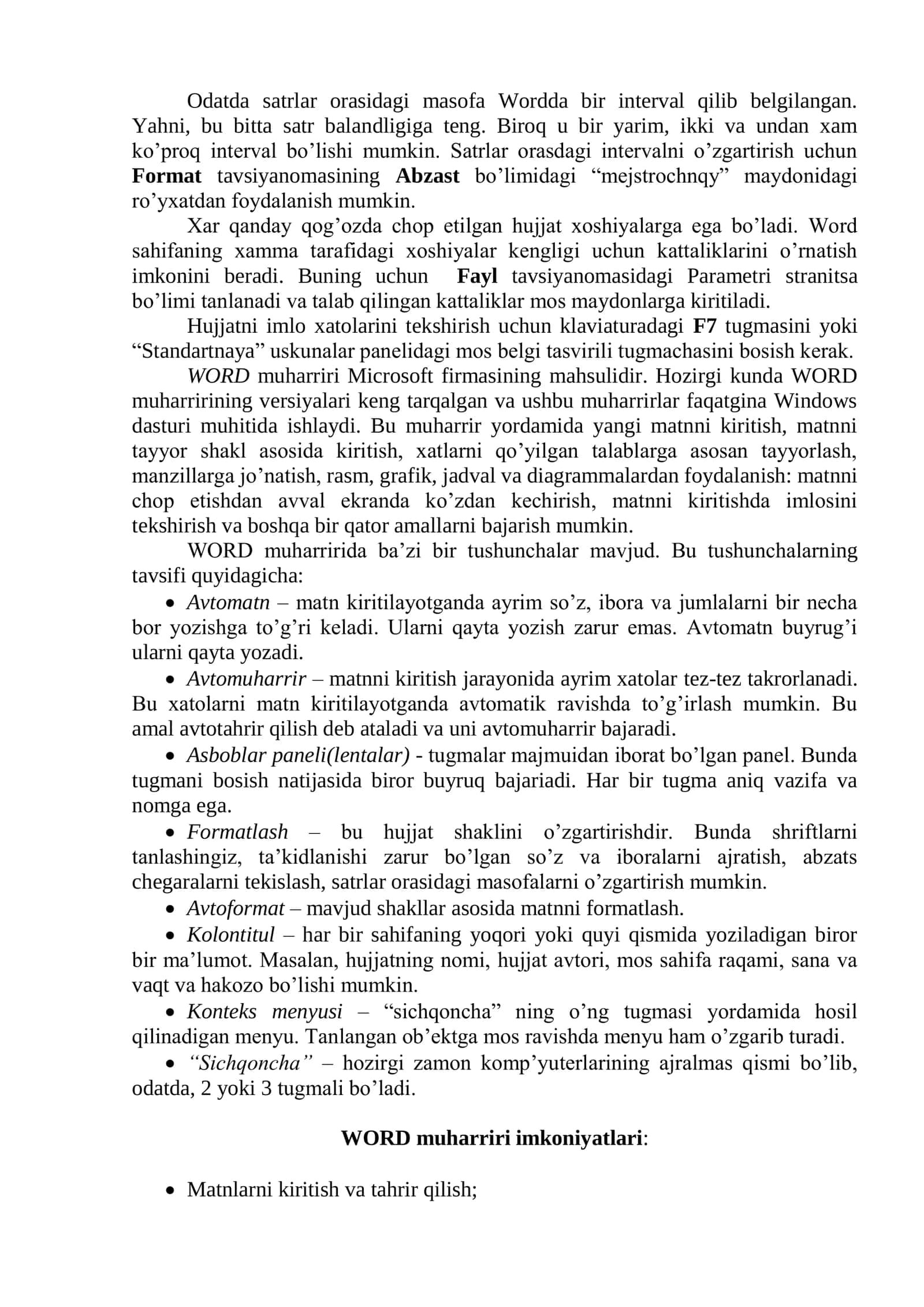 Word dasturi yordamida hujjatlar yaratish va tahrirlash. Menyular, lenta elementlari 3