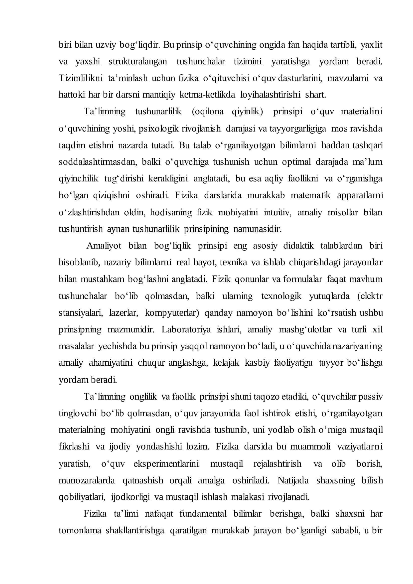 Fizika o'qitish prinsiplar (tarixiylik, izchillik, insonparvarlik va h.k.) 3