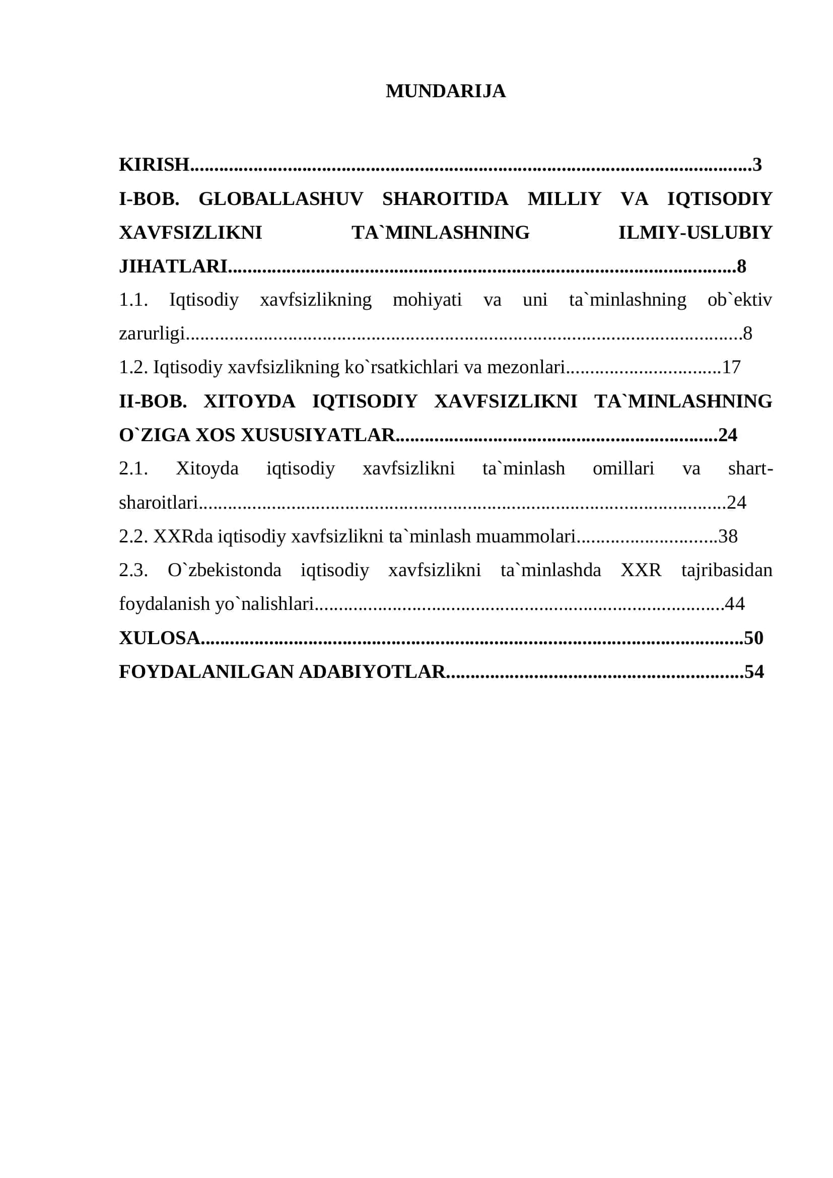Iqtisodiy xavfsizlikni ta`minlash XXR milliy xavfsizlik tizimini negizi sifatida 3