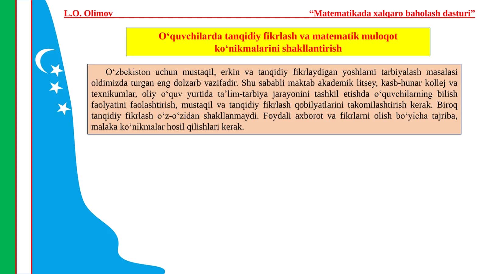 O‘QUVCHILARDA TANQIDIY FIKRLASH VA MATEMATIK MULOQOT KO‘NIKMALARINI SHAKLLANTIRISH 3