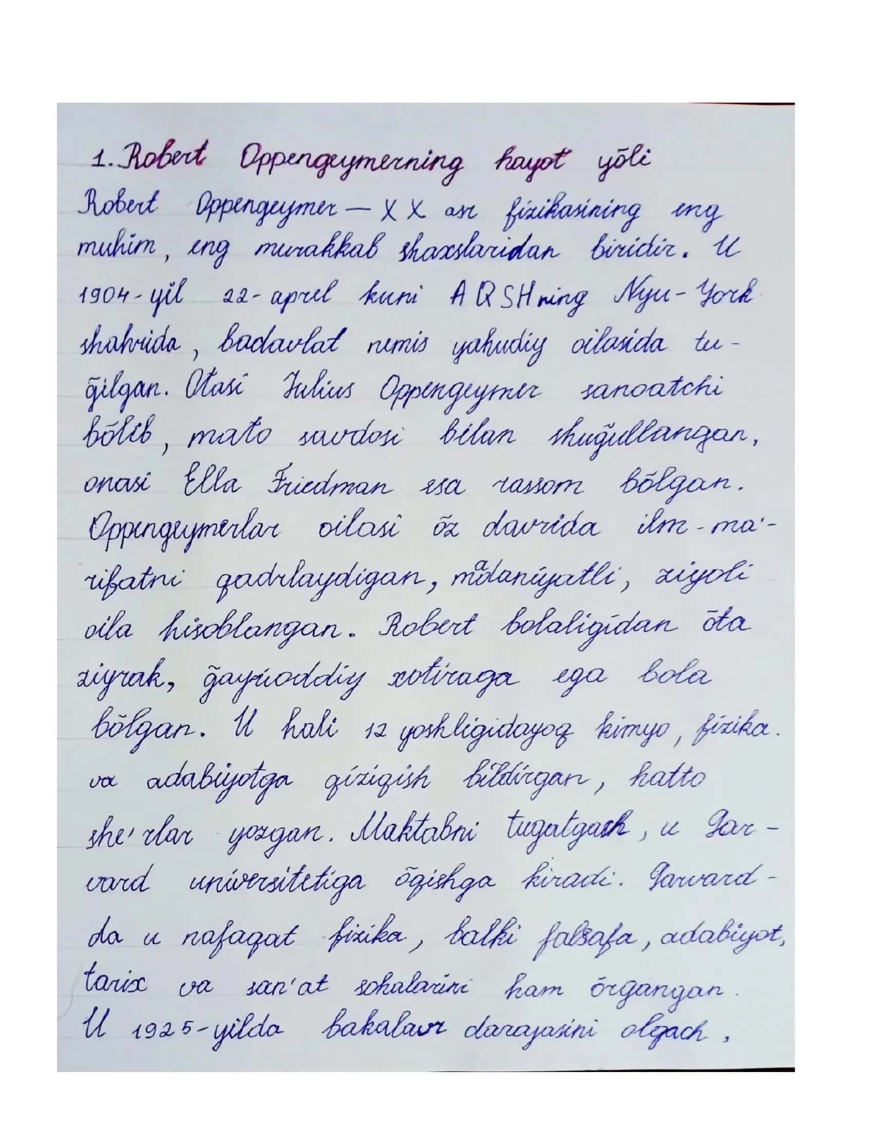 Fizika faniga hissa qoʻshgan olim Robert Oppengeymer mavzusida 3