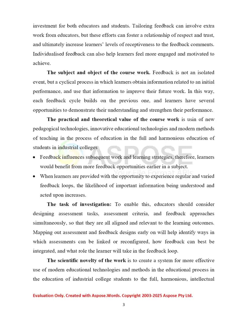 DESIGN OF TESTS AND TASKS FOR FEEDBACK 3