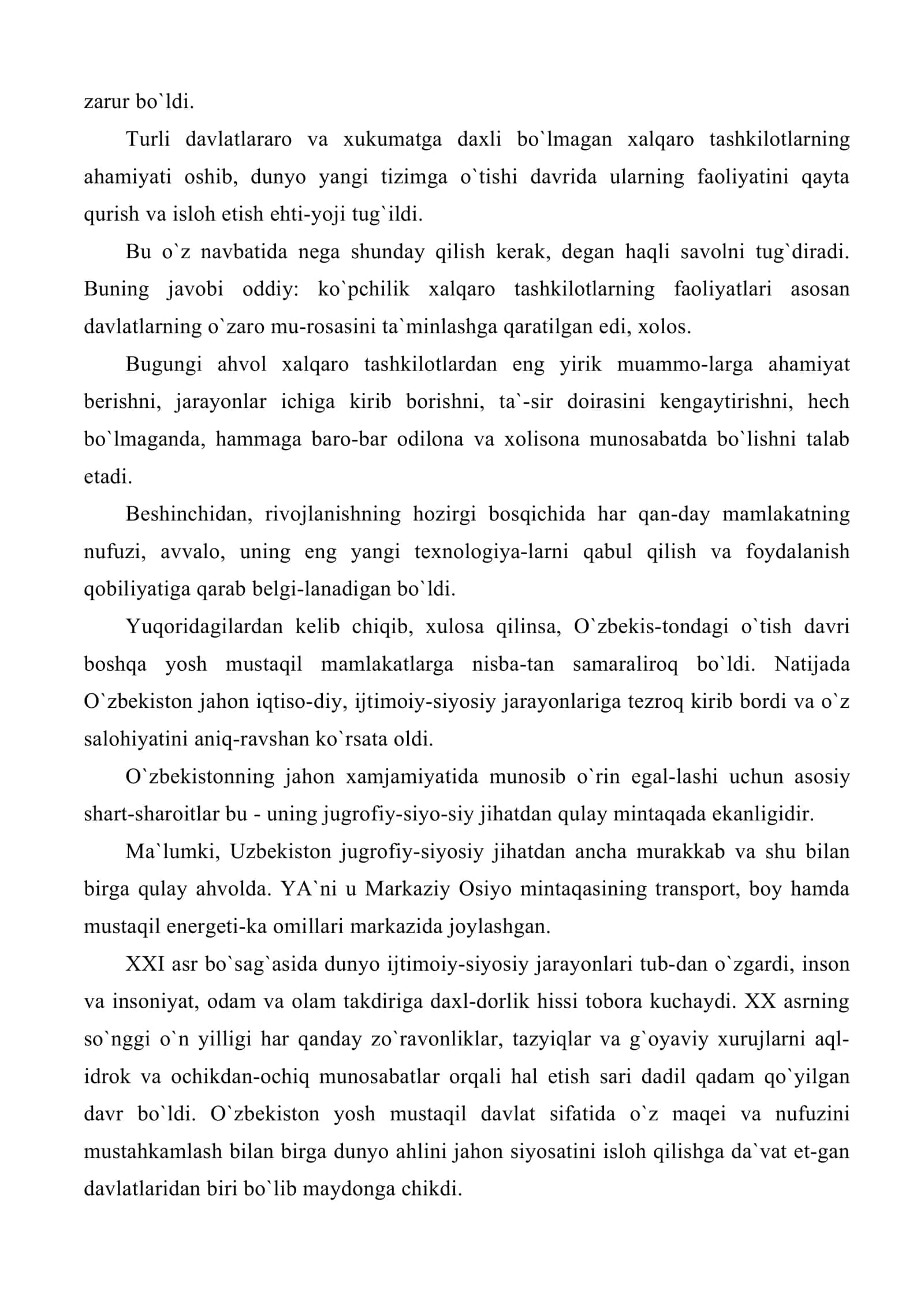 O`zbekiston Respublikasining jahon hamjamiyatiga qo`shilishi 3