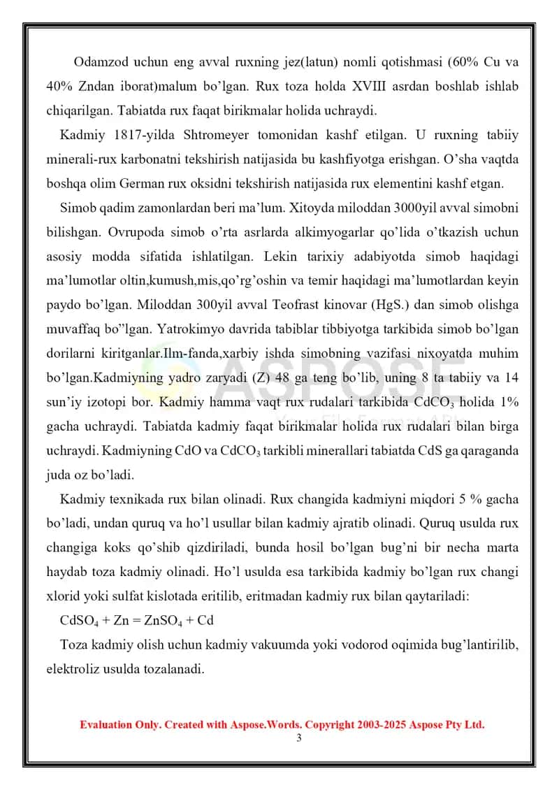 Rux, kadmiy, simob ishlatilish soxalari va qo’llanilishi 3