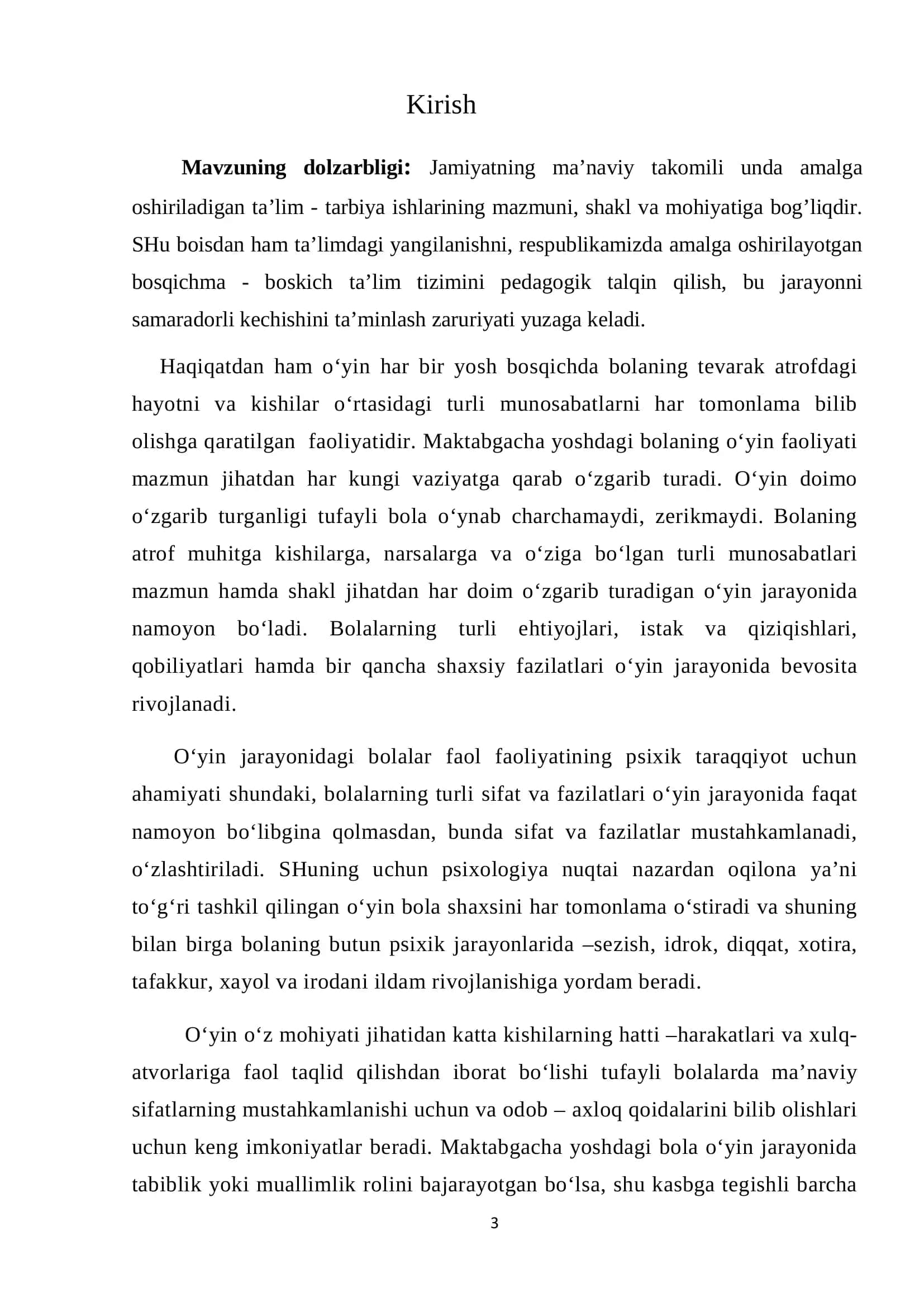 O’yin bog’cha yoshidagi bolalarda yetakchi faoliyat sifatida 3