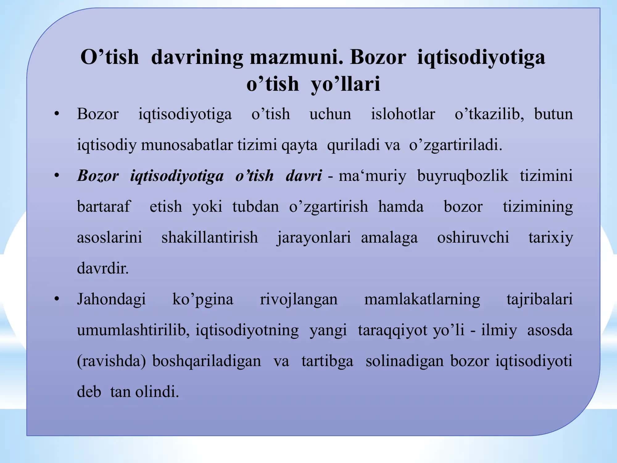 Bozor iqtisodiyotiga o'tish tamoillari 3