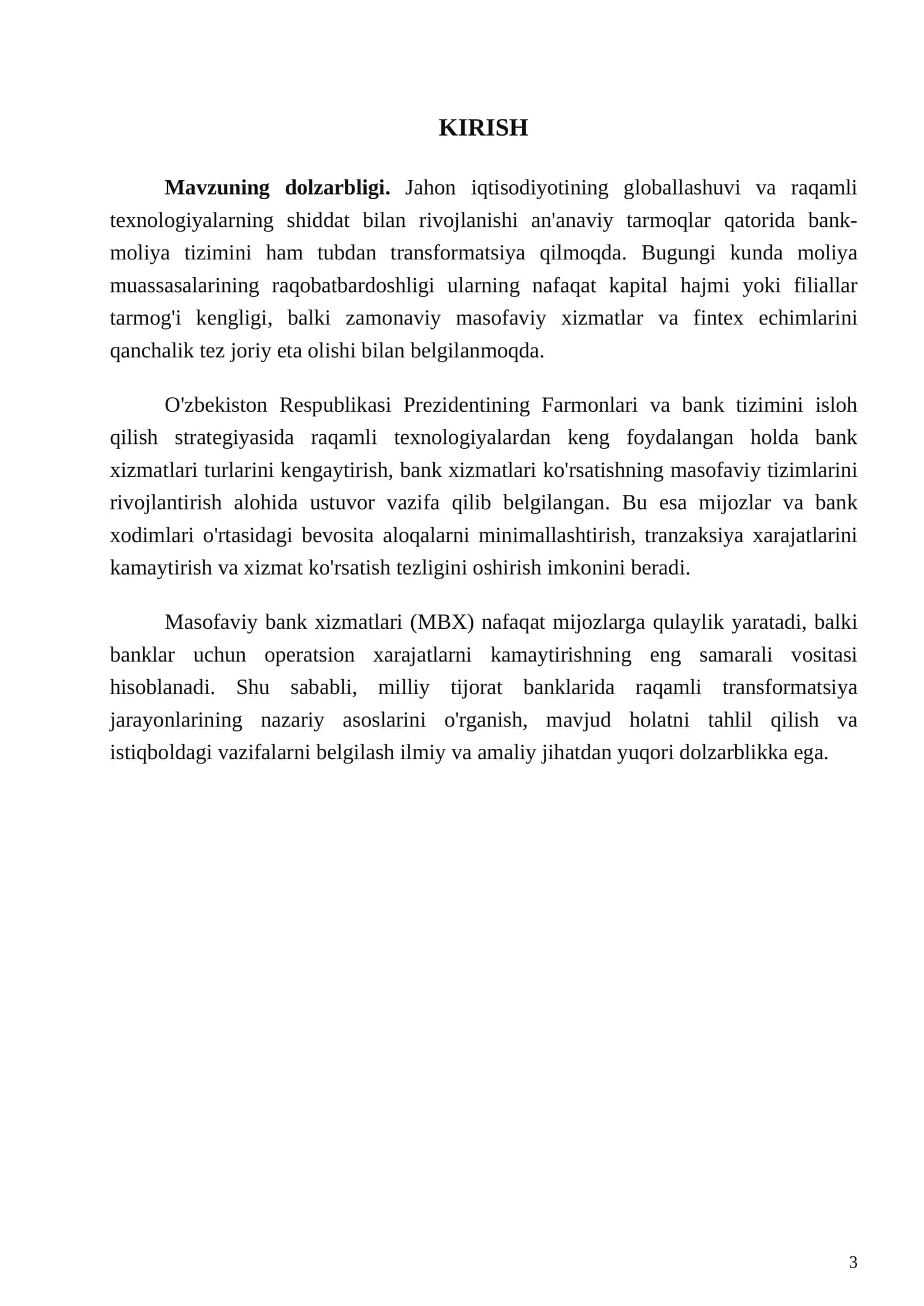 DIPLOM ISHI TIJORAT BANKLARIDA MASOFAVIY XIZMATLAR VA RAQAMLI TEXNOLOGIYALARNI RIVOJLANTIRISH ISTIQBOLLARI 3