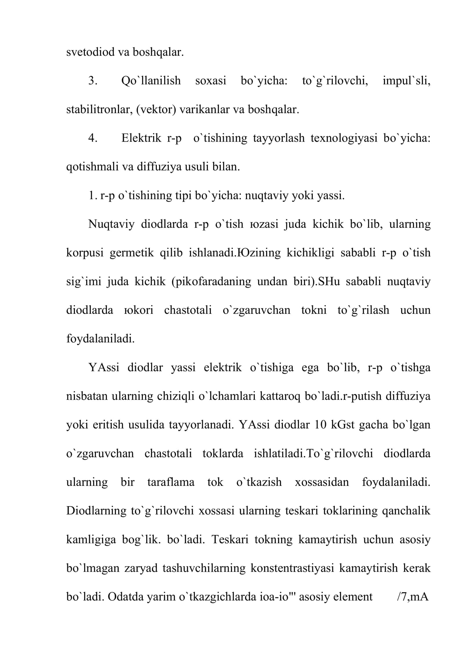 Elеktr zаnjirining chiziqli bo`lmаgаn elеmеntlаri. Yarim o`tkаzgichli diоdlаr. Nuqtаviy yassi diоdlаr 3