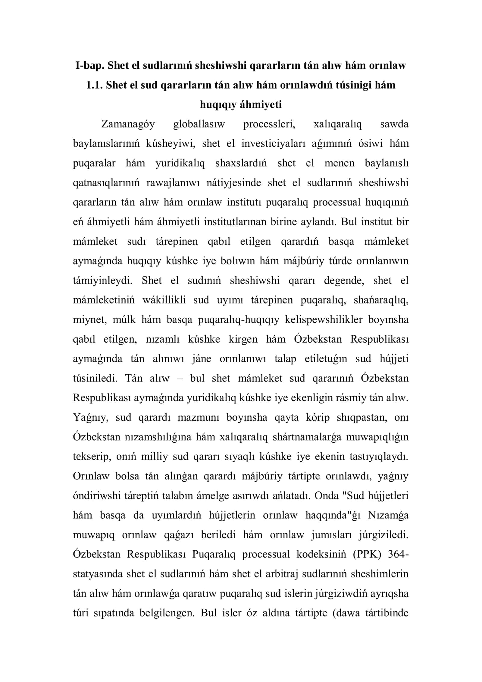 Shet el sudlarınıń hám shet el tóreshilik sudlarınıń (arbitrajlarınıń) sheshiwshi qararların tán alıw hám orınlaw 3