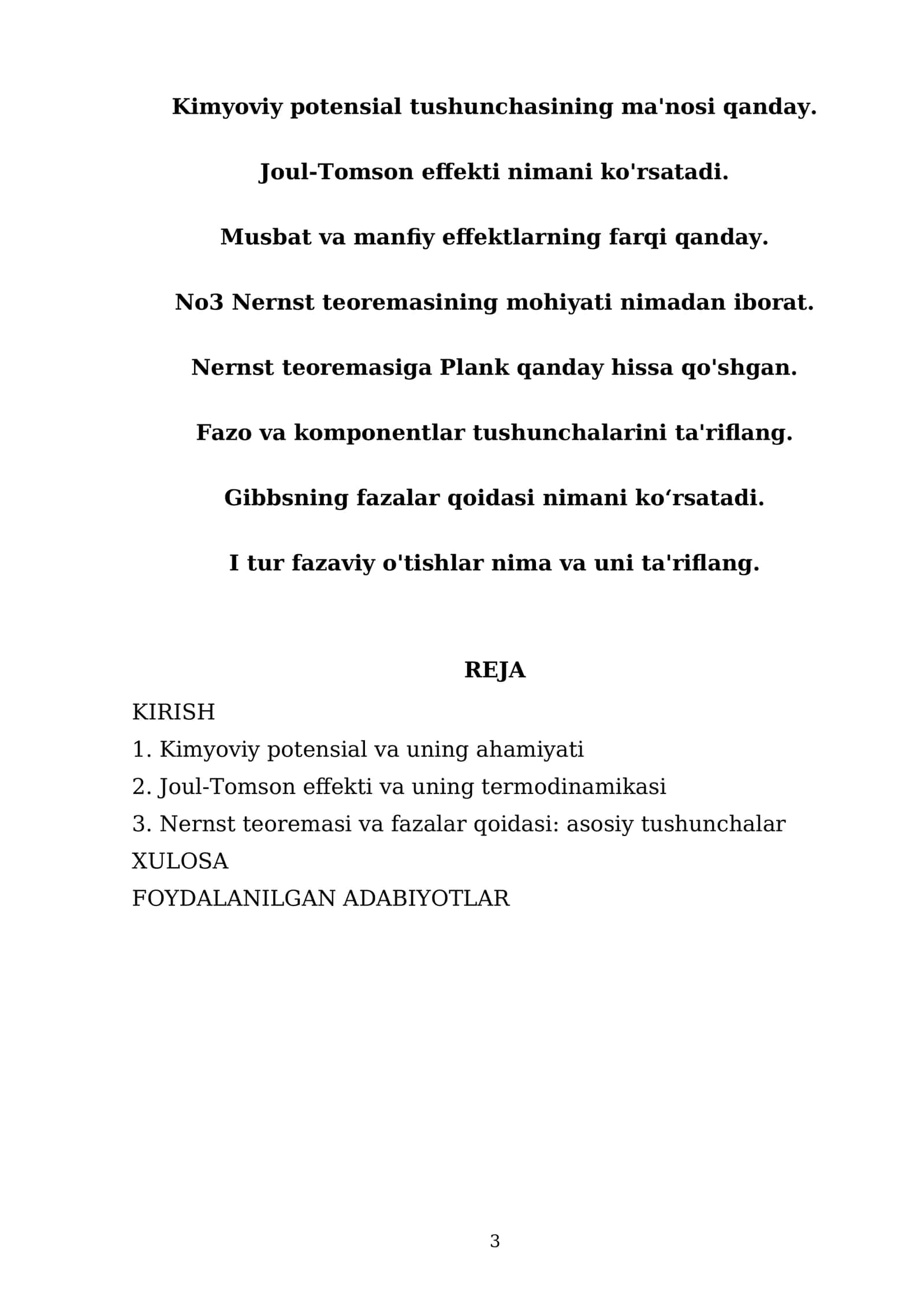 Kimyoviy potensial tushunchasining ma'nosi qanday. Joul-Tomson effekti nimani ko'rsatadi 3