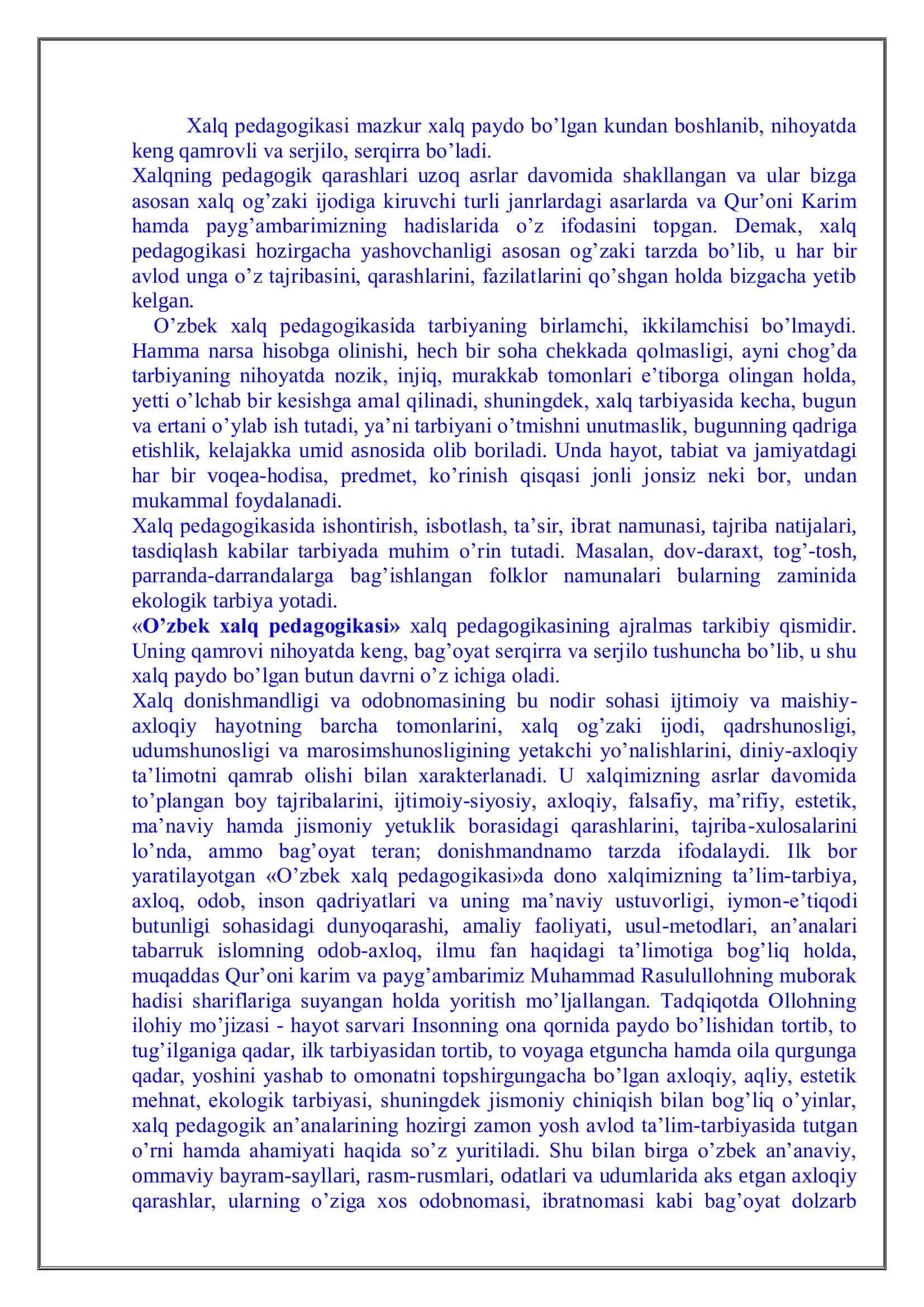 O’zbek xalq pedagogikasi va islom ta’limotida ijtimoiy pedagogik g’oyalar 3