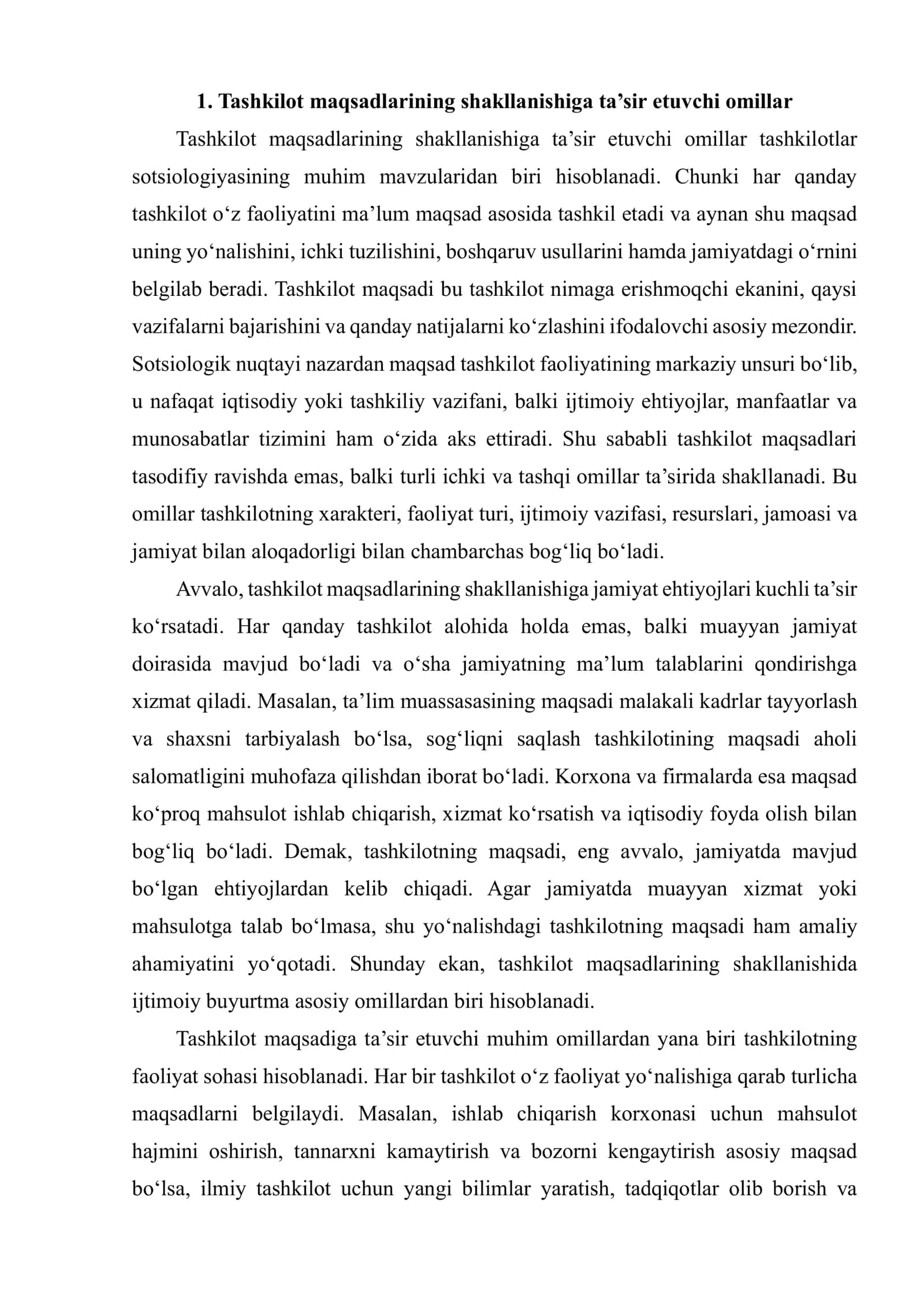 TASHKILOT MAQSADLARI, ULARNING KOʻRINISHI VA ULARNING VAZIFALARI 3