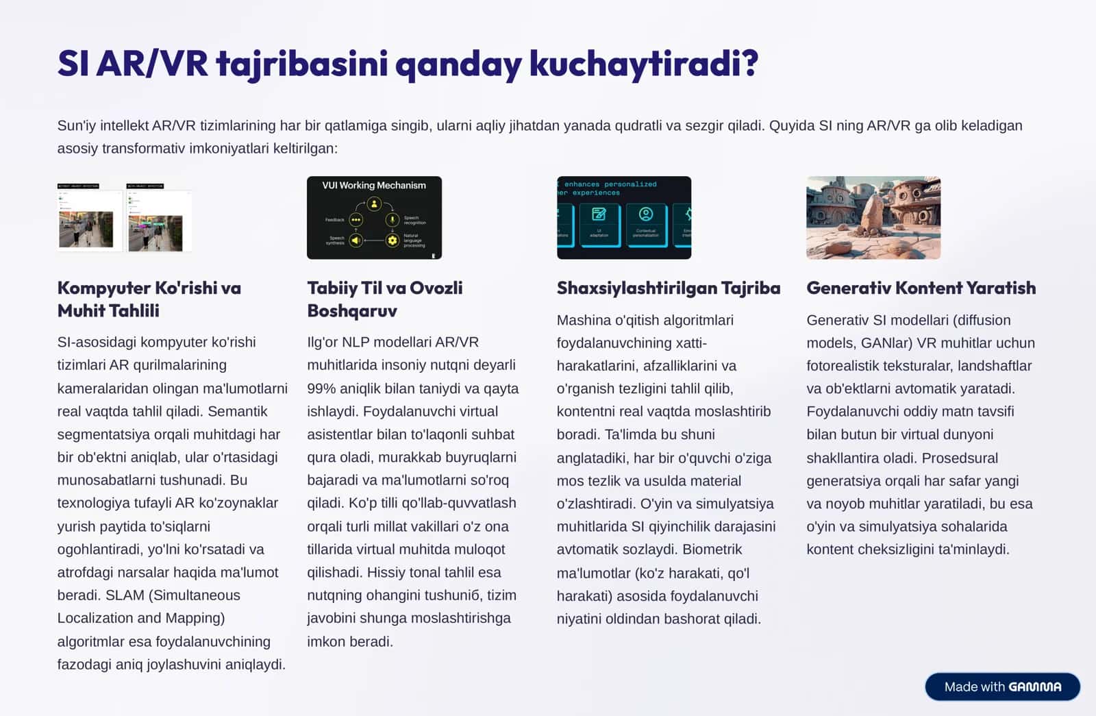 Kengaytirilgan va Virtual Reallikda (AR/VR) Sun'iy Intellekt (SI) Integratsiyasi 3
