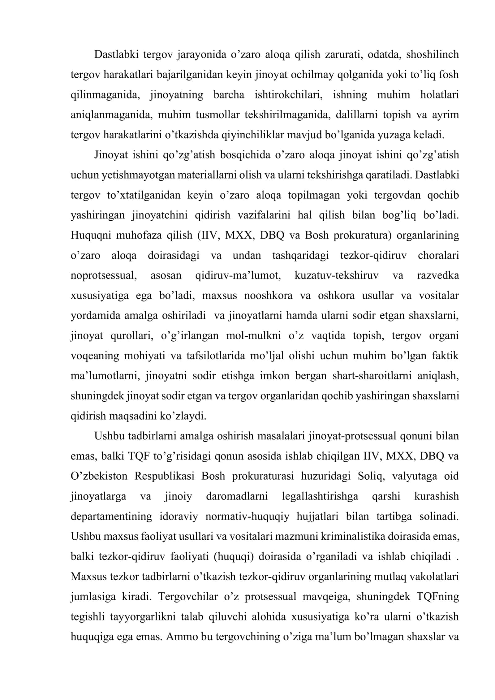 Jinoyatlarni tergov qilishda tezkor-qidiruv organlarining tergov va surishtiruv organlari bilan o’zaro hamkorligi 3