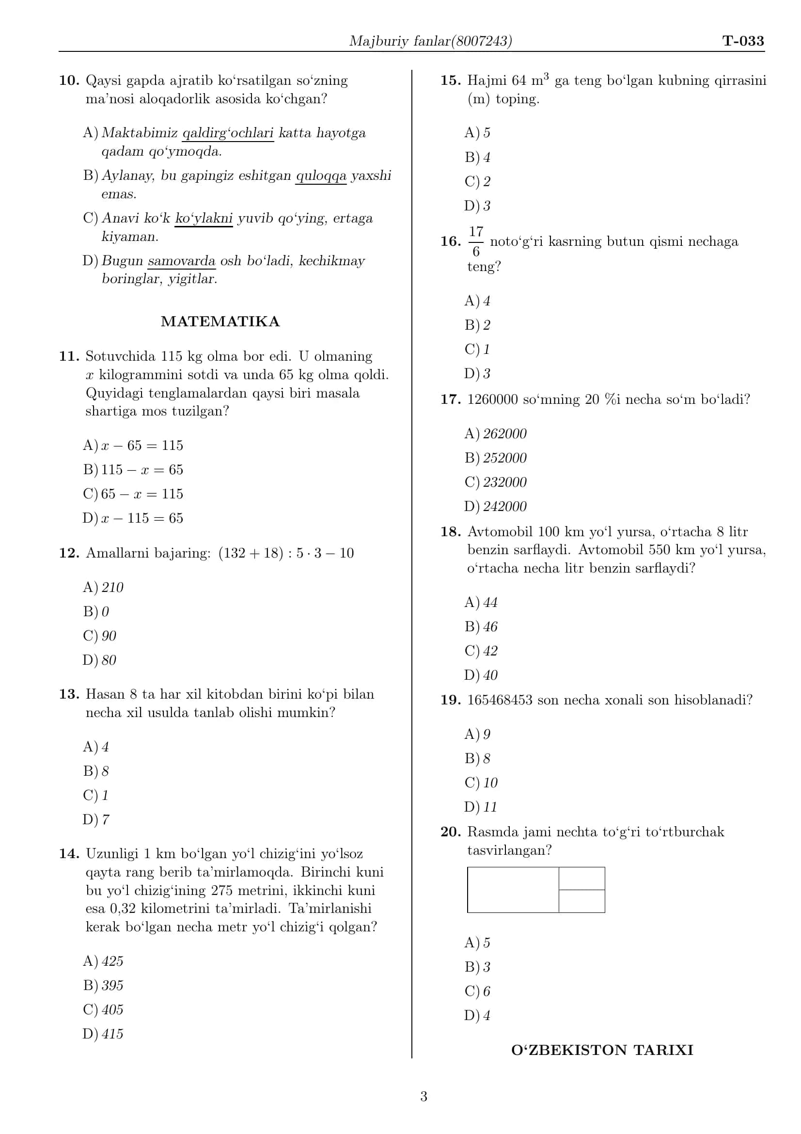 2021-yilgi original variantlar test Kimyo Biologiya 3