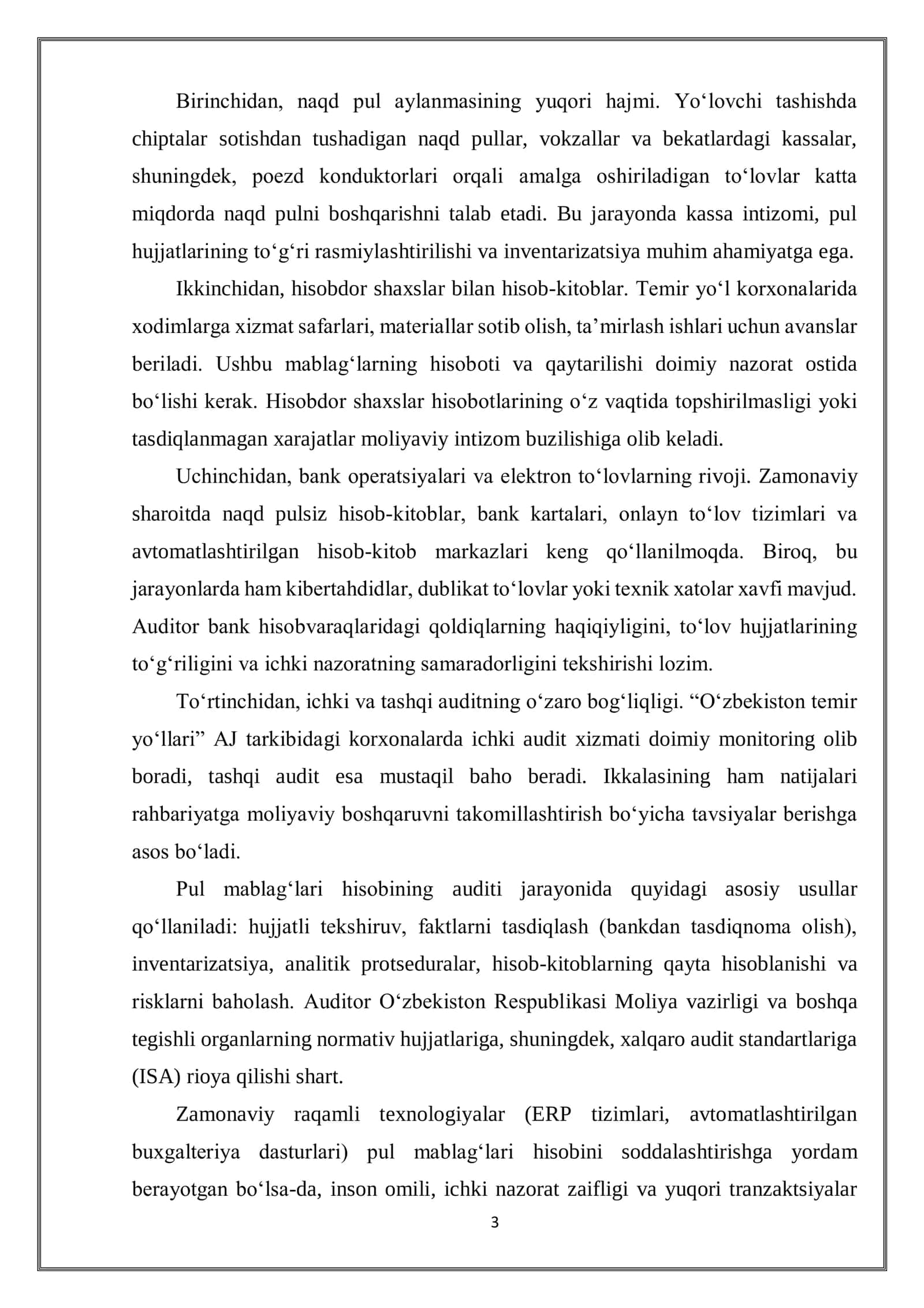 TEMIR YO'L TRANSPORTIDA PUL MABLAG'LARI HISOBI AUDITI 3