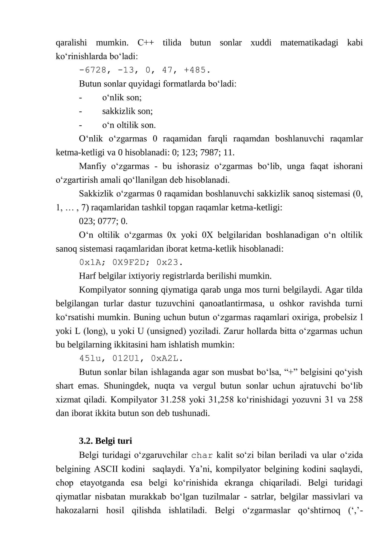 Ma’ruza 3. Berilganlar turlari. С++ tilining tayanch turlari 3
