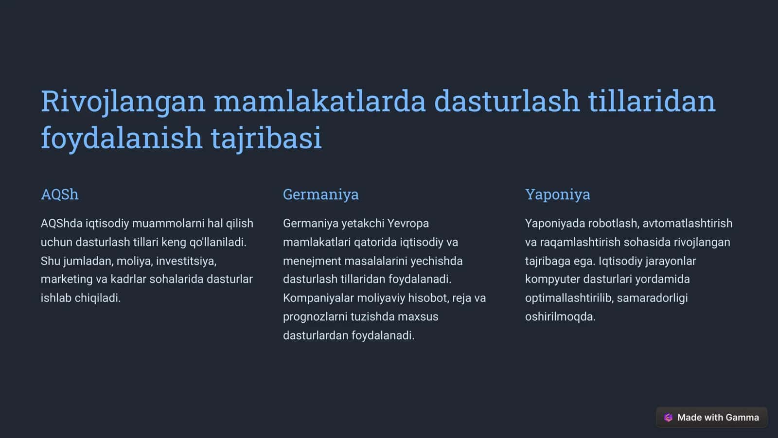 Dasturlash tillari yordamida iqtisodiy muammolarni echish 3